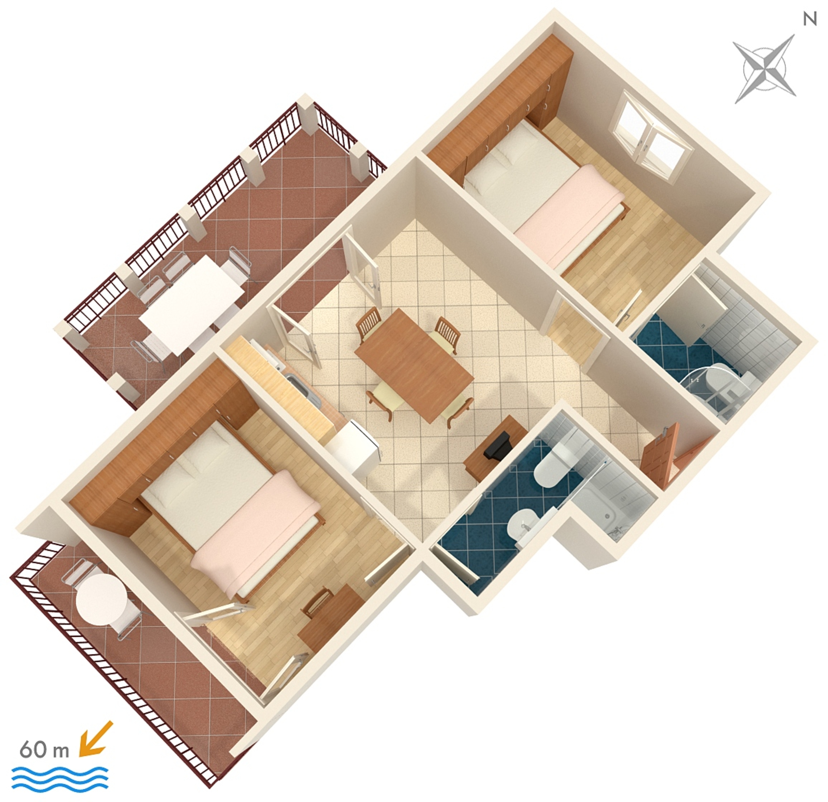 Two bedroom apartment with terrace and sea view Orebić, Pelješac  A-d