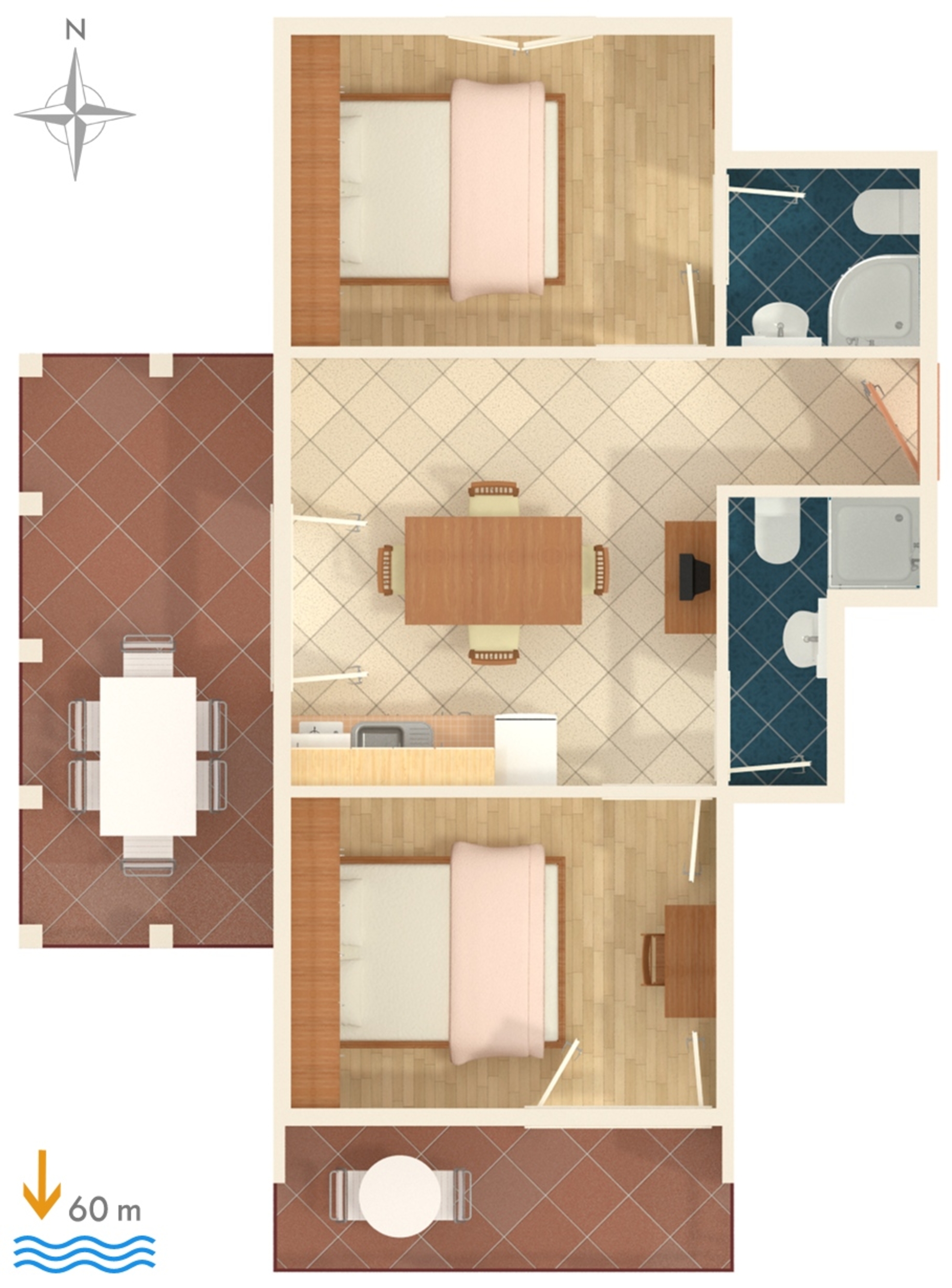 Two bedroom apartment with terrace and sea view Orebić, Pelješac  A-d