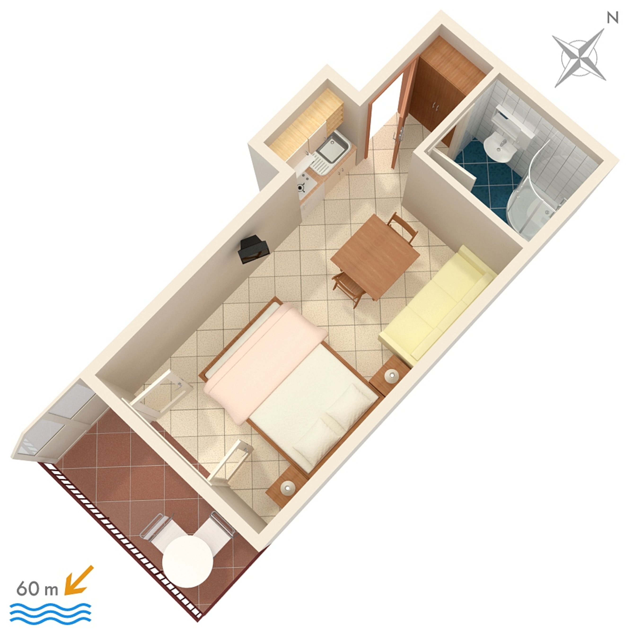 Studio flat with balcony and sea view Orebić, Pelješac  AS-a
