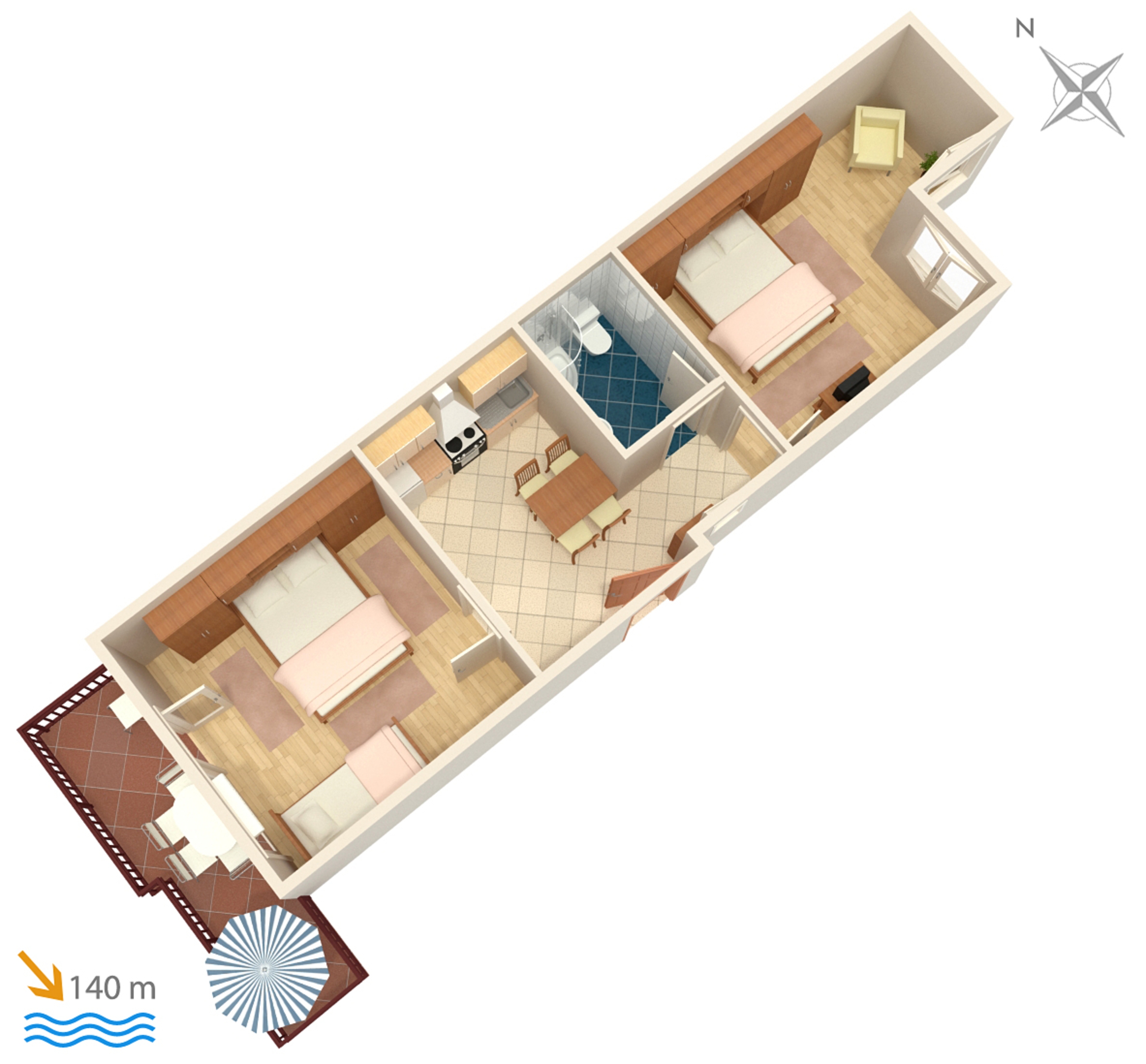 Two bedroom apartment with balcony and sea view Brela, Makarska  A-a