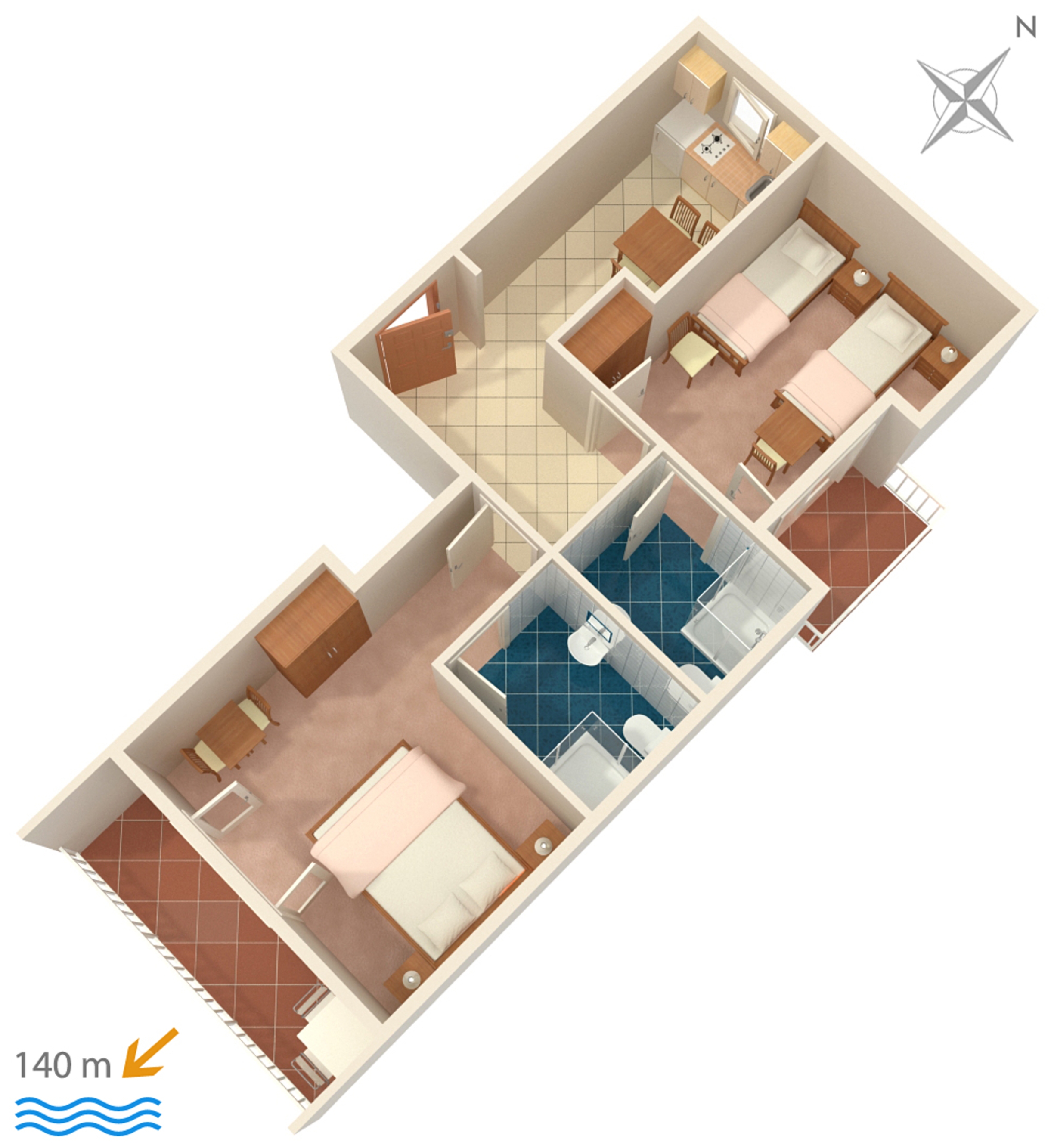 Two bedroom apartment with balcony and sea view Brela, Makarska  A-b
