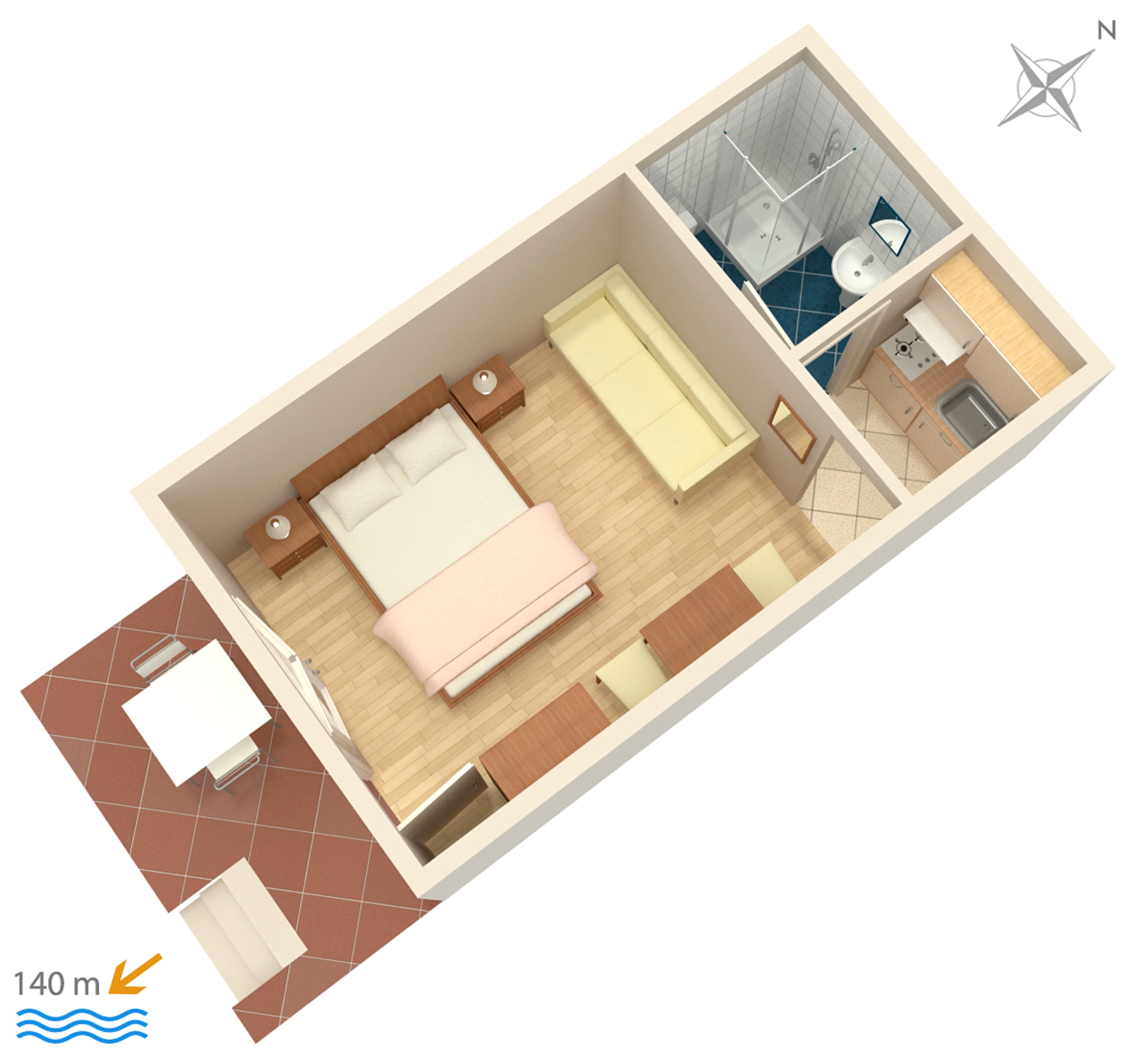 Studio flat with terrace and sea view Brela, Makarska  AS-a