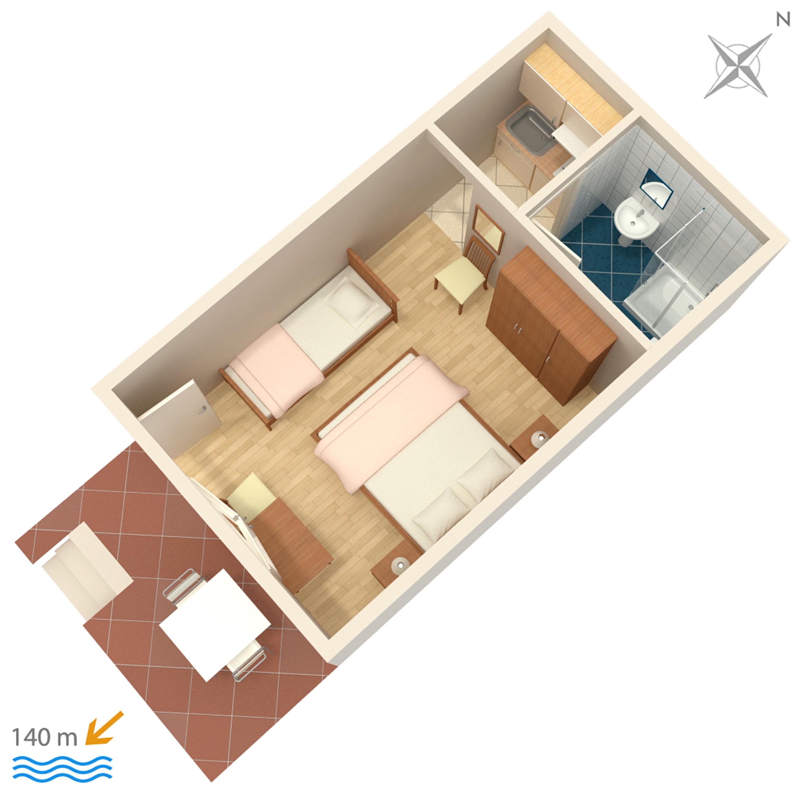 Studio flat with terrace and sea view Brela, Makarska  AS-b