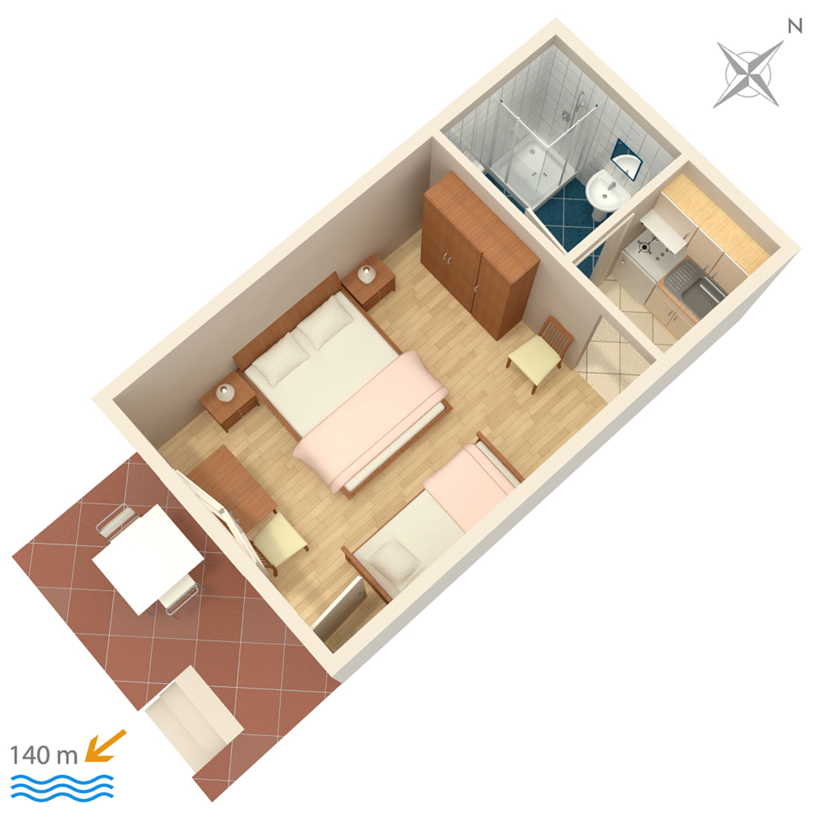 Studio flat with terrace and sea view Brela, Makarska  AS-c