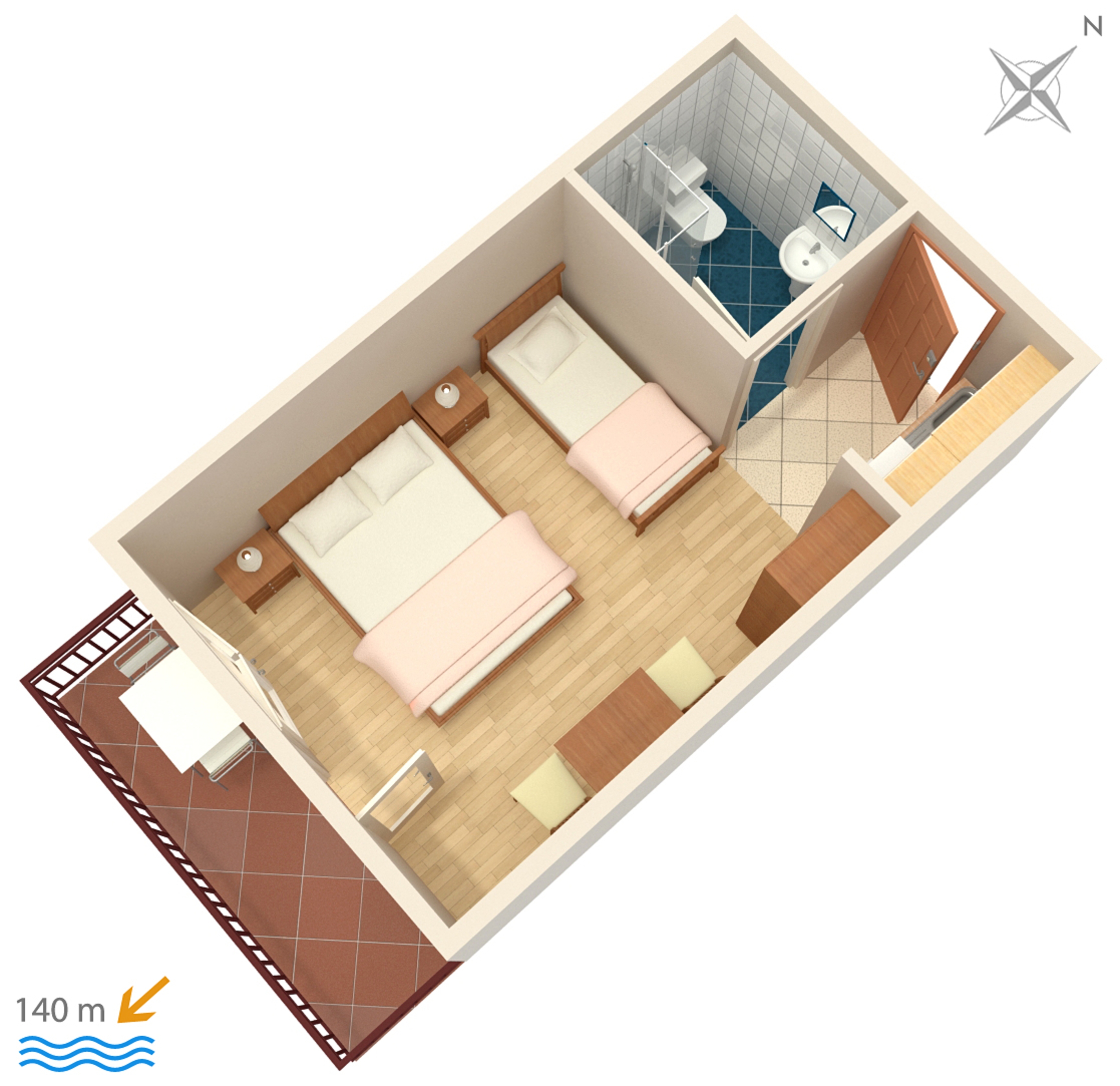 Studio flat with balcony and sea view Brela, Makarska  AS-d