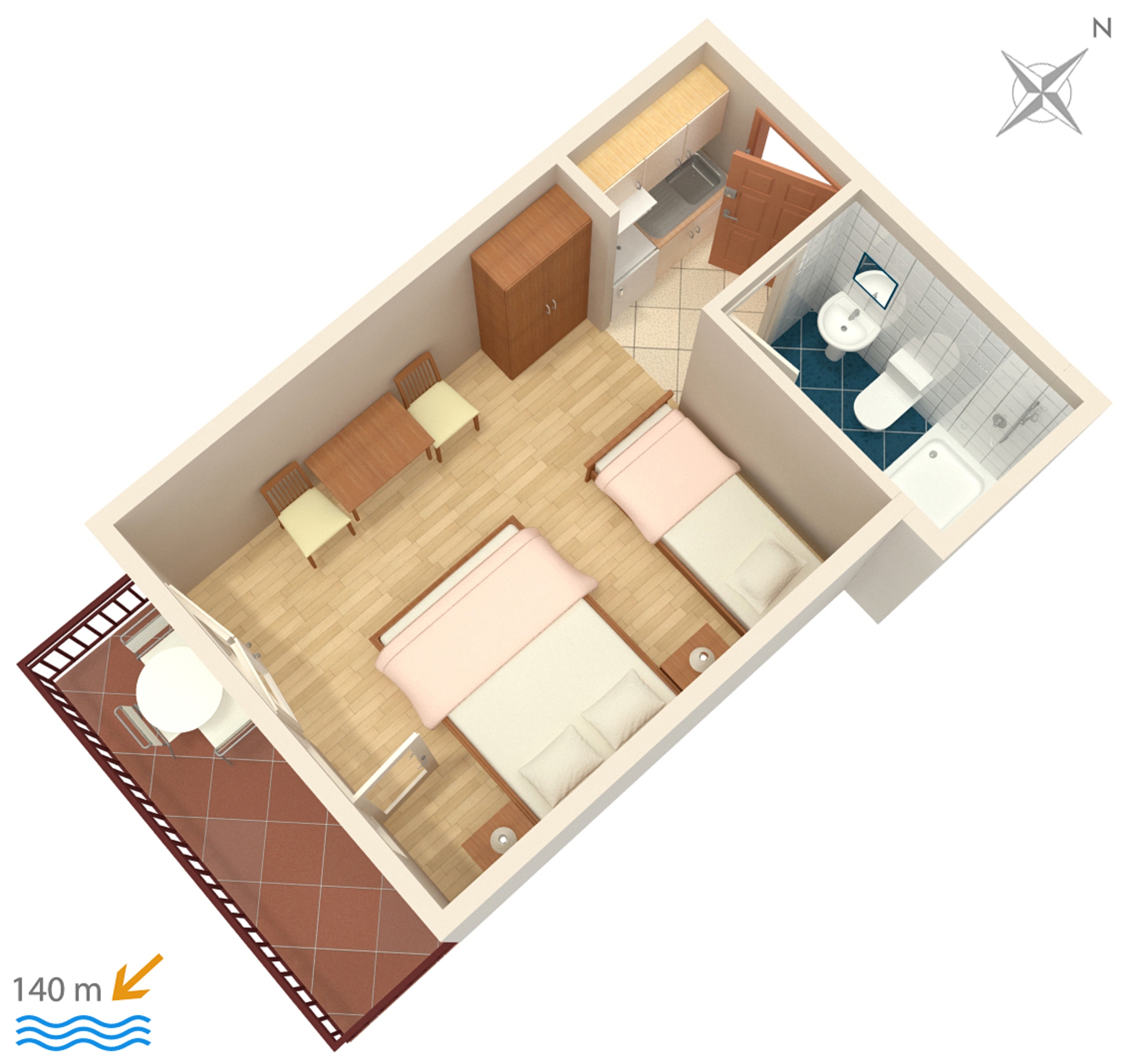 Studio flat with balcony and sea view Brela, Makarska  AS-e