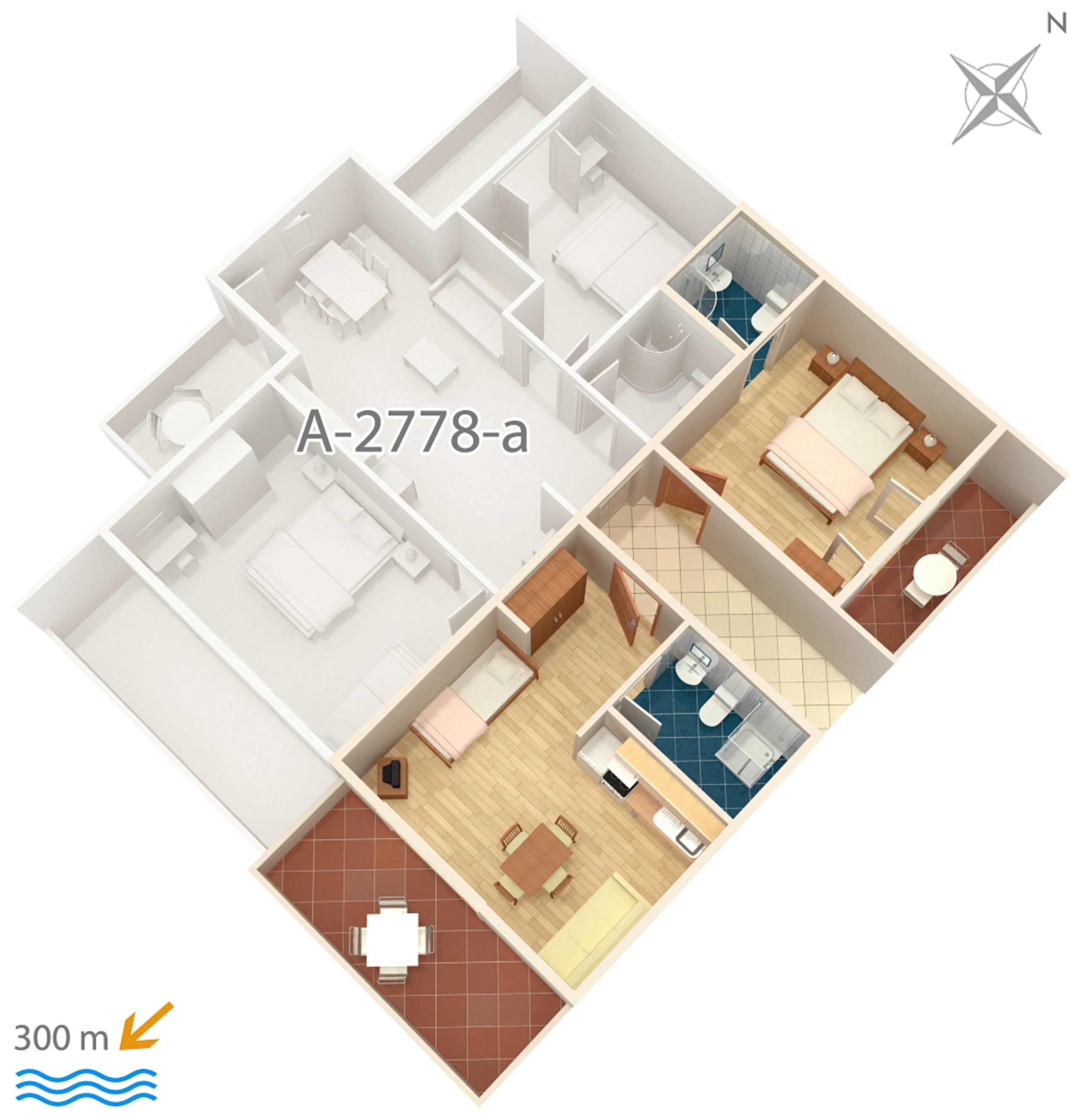 One bedroom apartment with terrace and sea view Duće, Omiš  A-b
