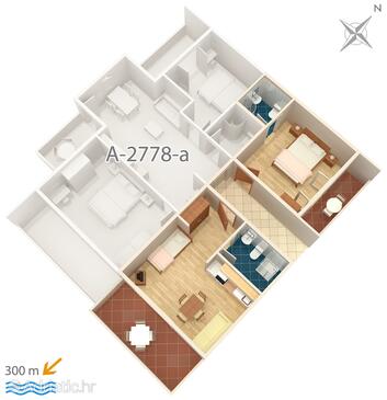 Duće, plattegrond in the apartment, WiFi.