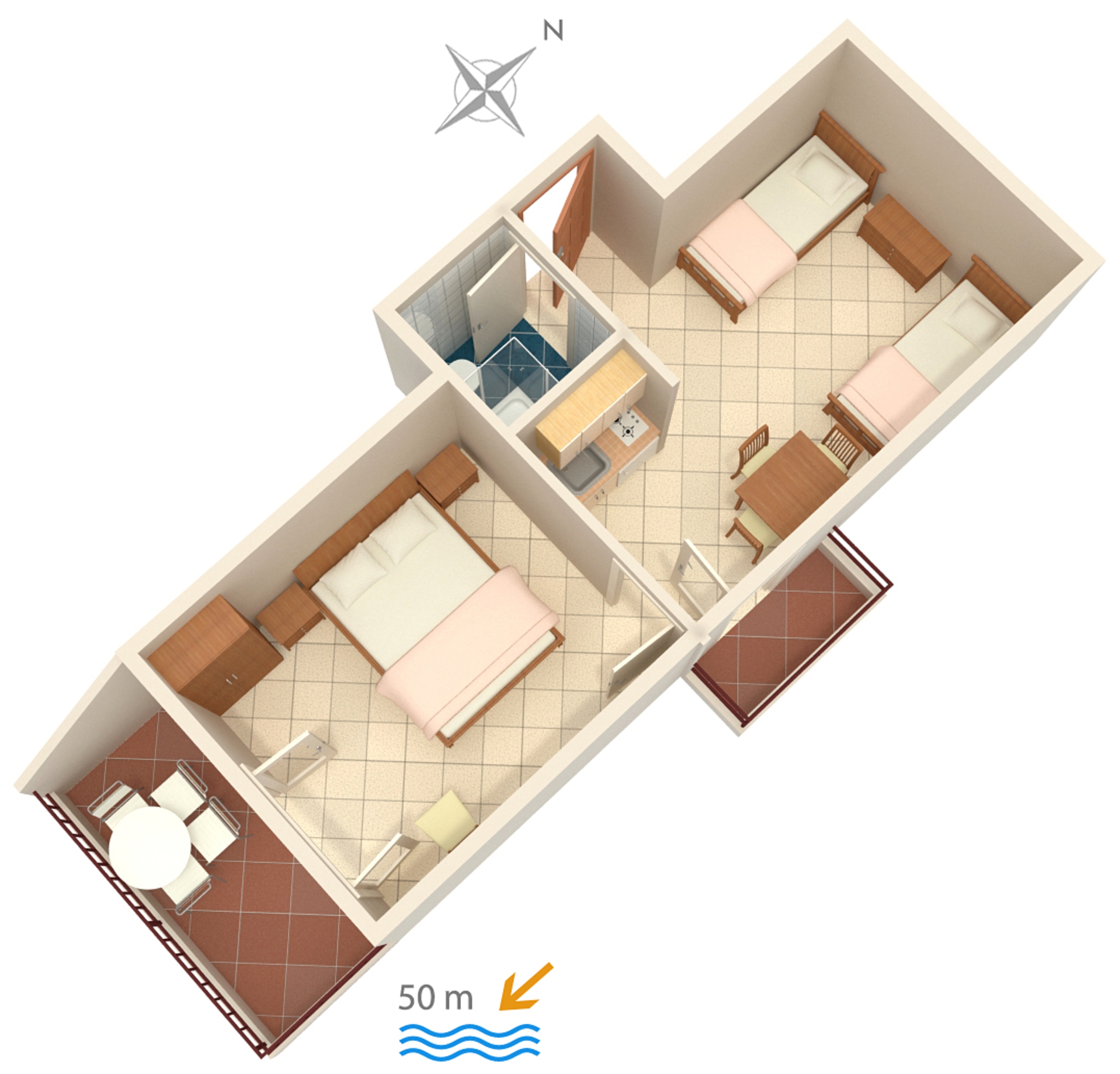 One bedroom apartment near beach Nemira, Omiš  A-b