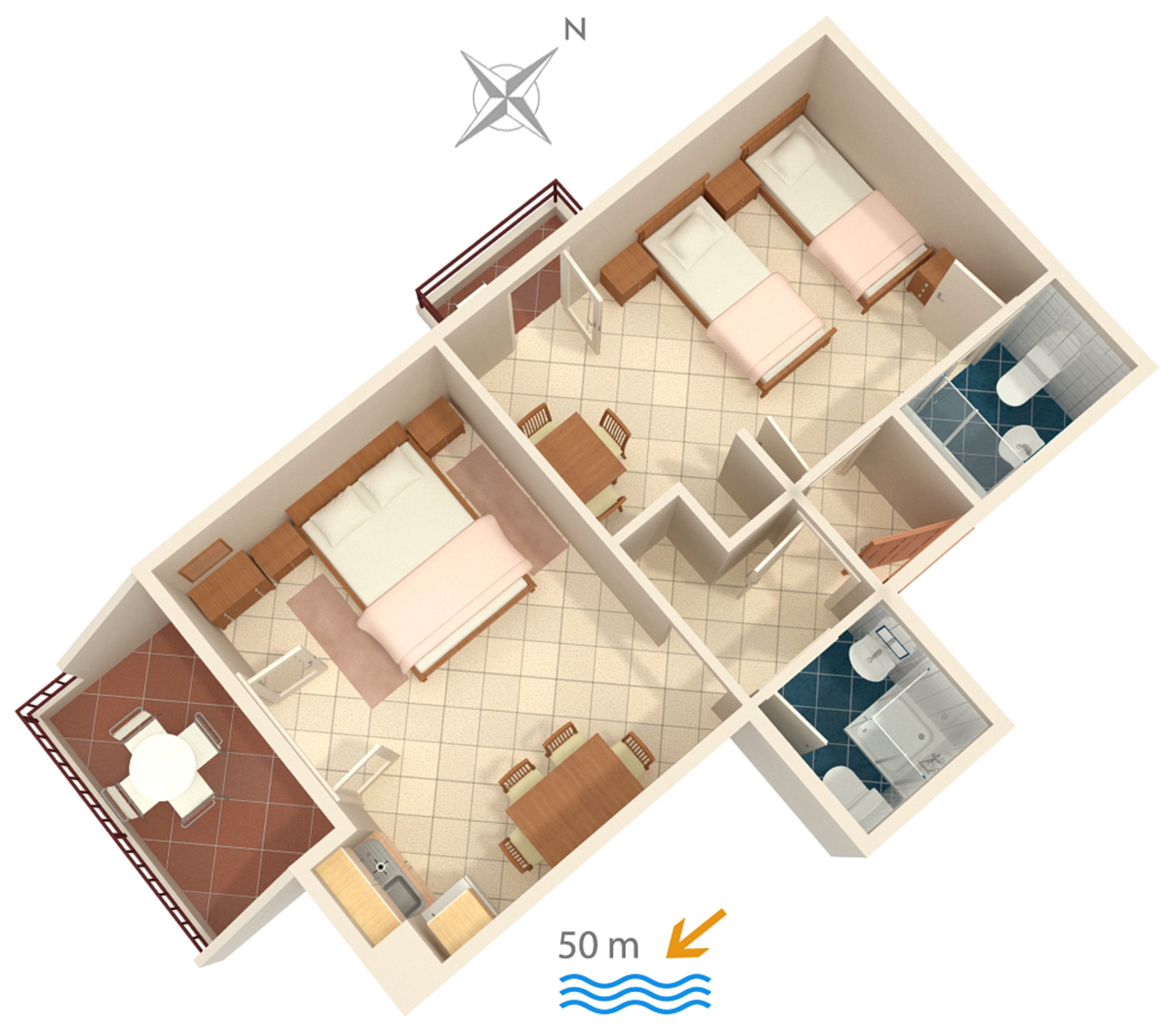 One bedroom apartment near beach Nemira, Omiš  A-c