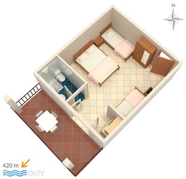 Plan Gradac, Plan in the studio-apartment, dopusteni kucni ljubimci i WIFI.
