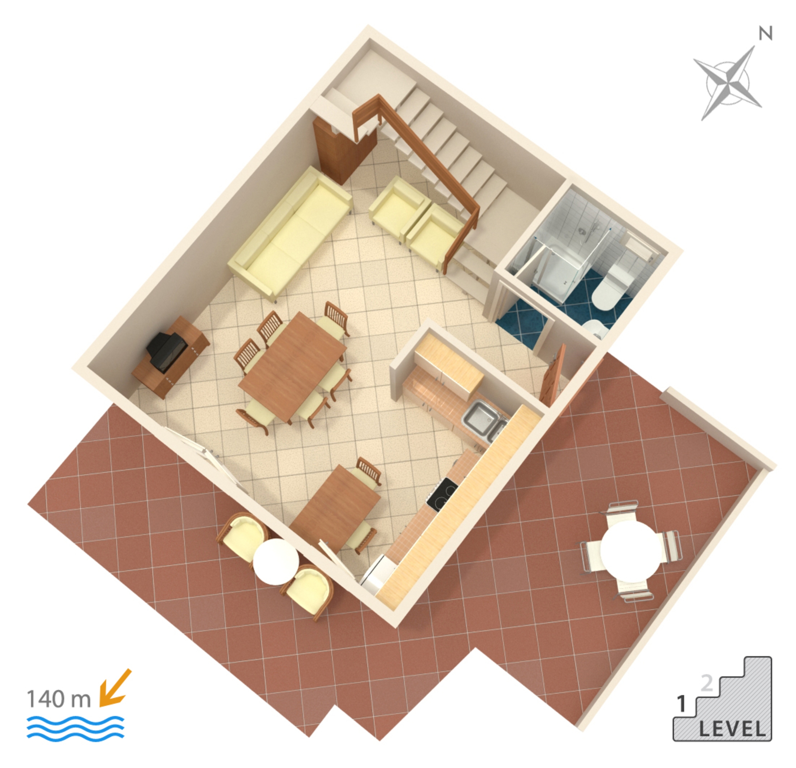 Dvosobni apartman s terasom i pogledom na more Marina, Trogir  A-a