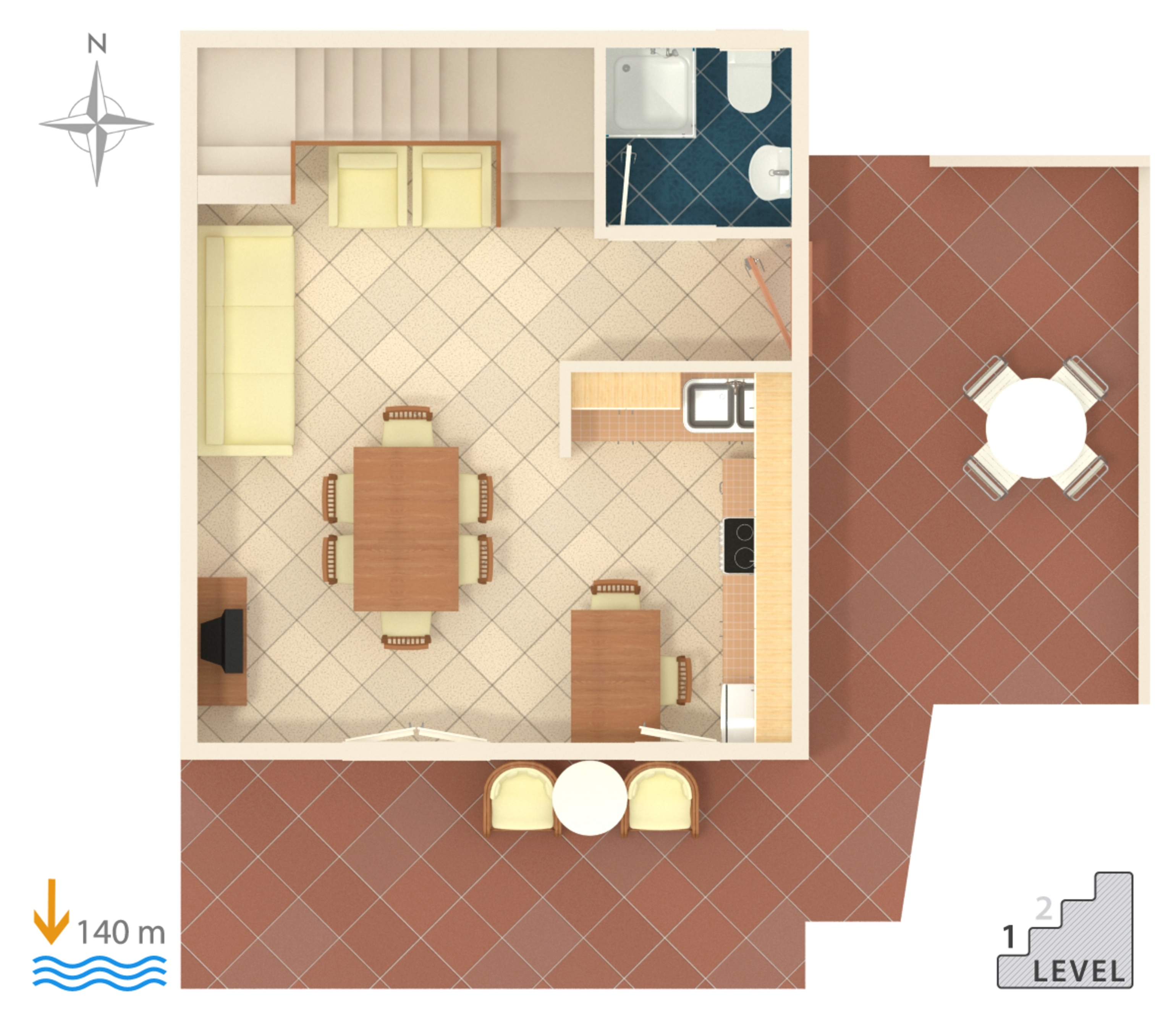 Dvosobni apartman s terasom i pogledom na more Marina, Trogir  A-a