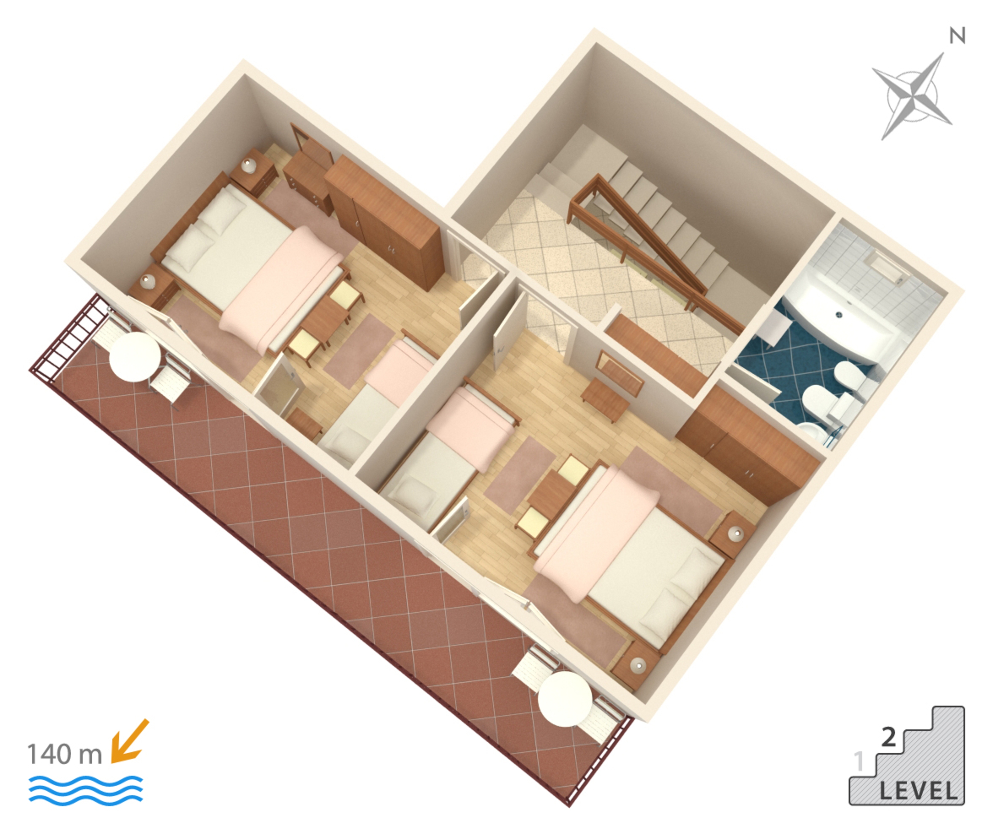 Dvosobni apartman s terasom i pogledom na more Marina, Trogir  A-a