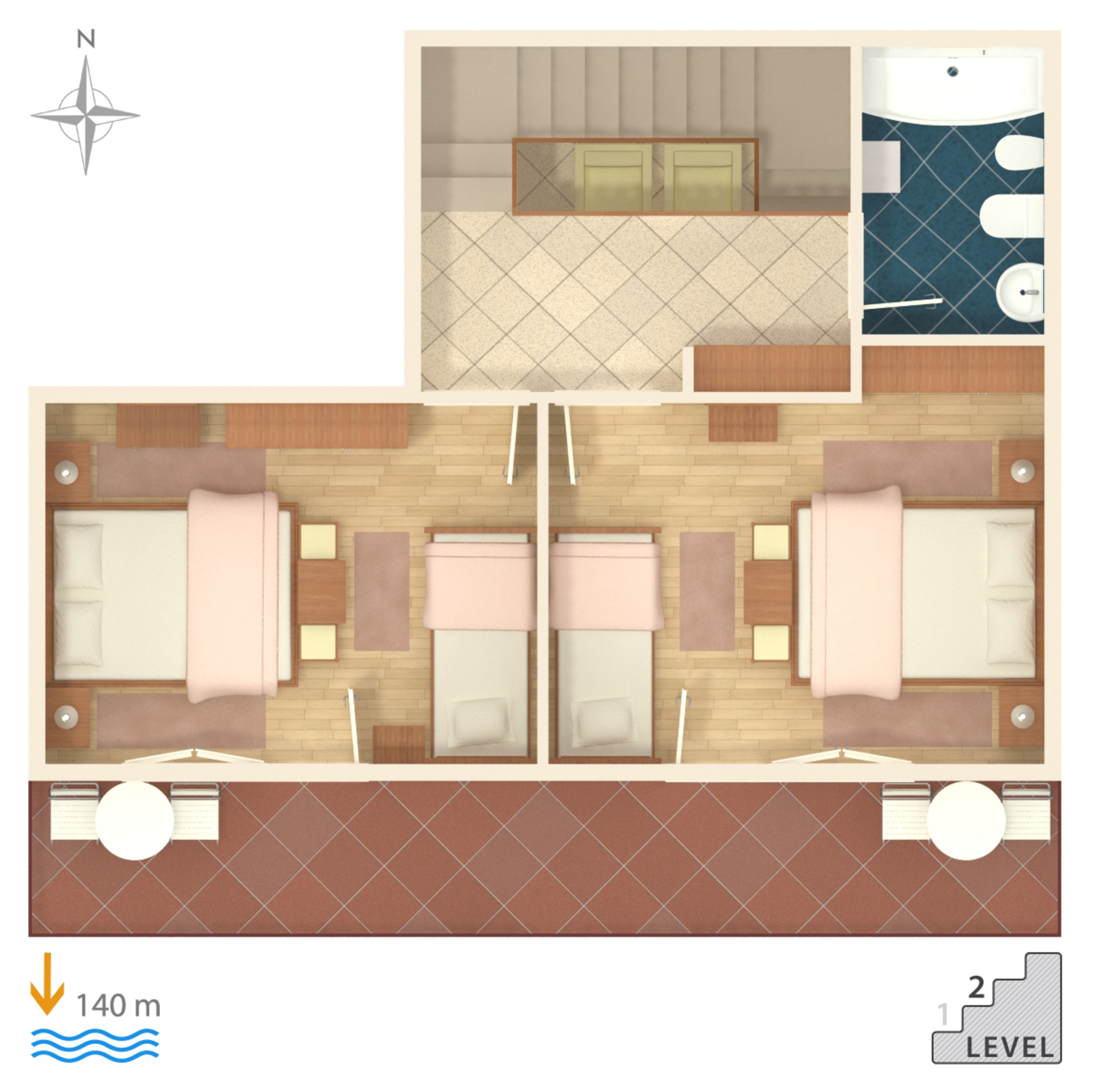 Dvosobni apartman s terasom i pogledom na more Marina, Trogir  A-a