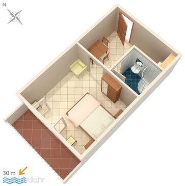 Plan Zaostrog, Plan in the studio-apartment, WIFI.