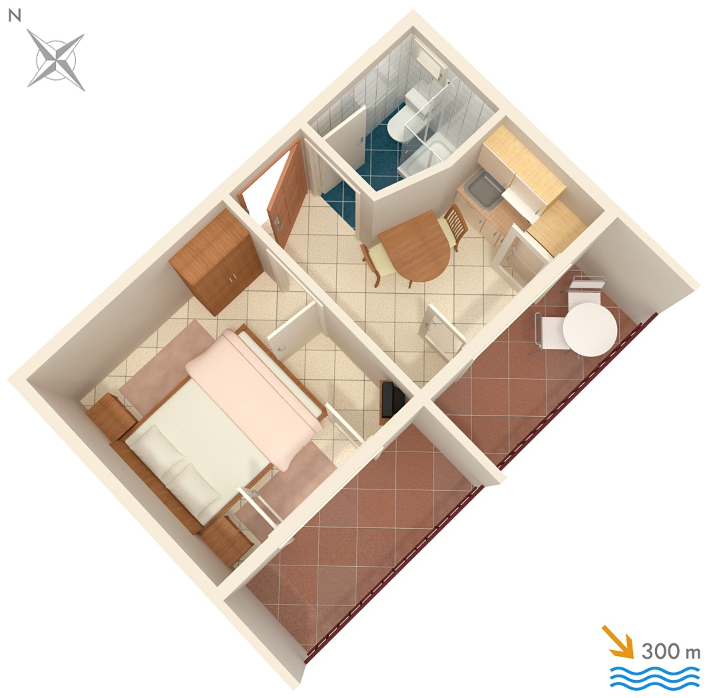 One bedroom apartment with balcony and sea view Stanići, Omiš  A-c