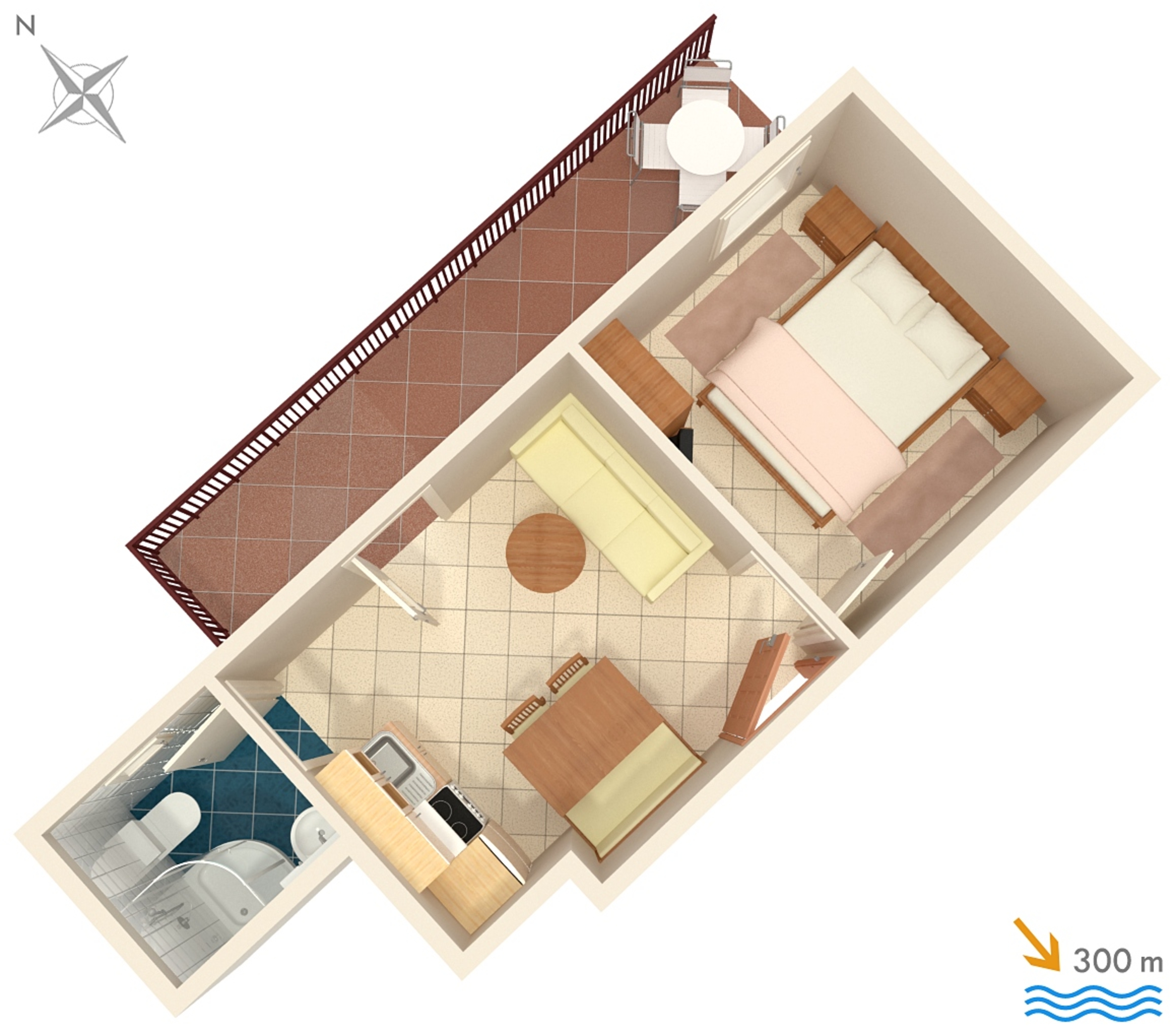 One bedroom apartment with terrace and sea view Stanići, Omiš  A-d