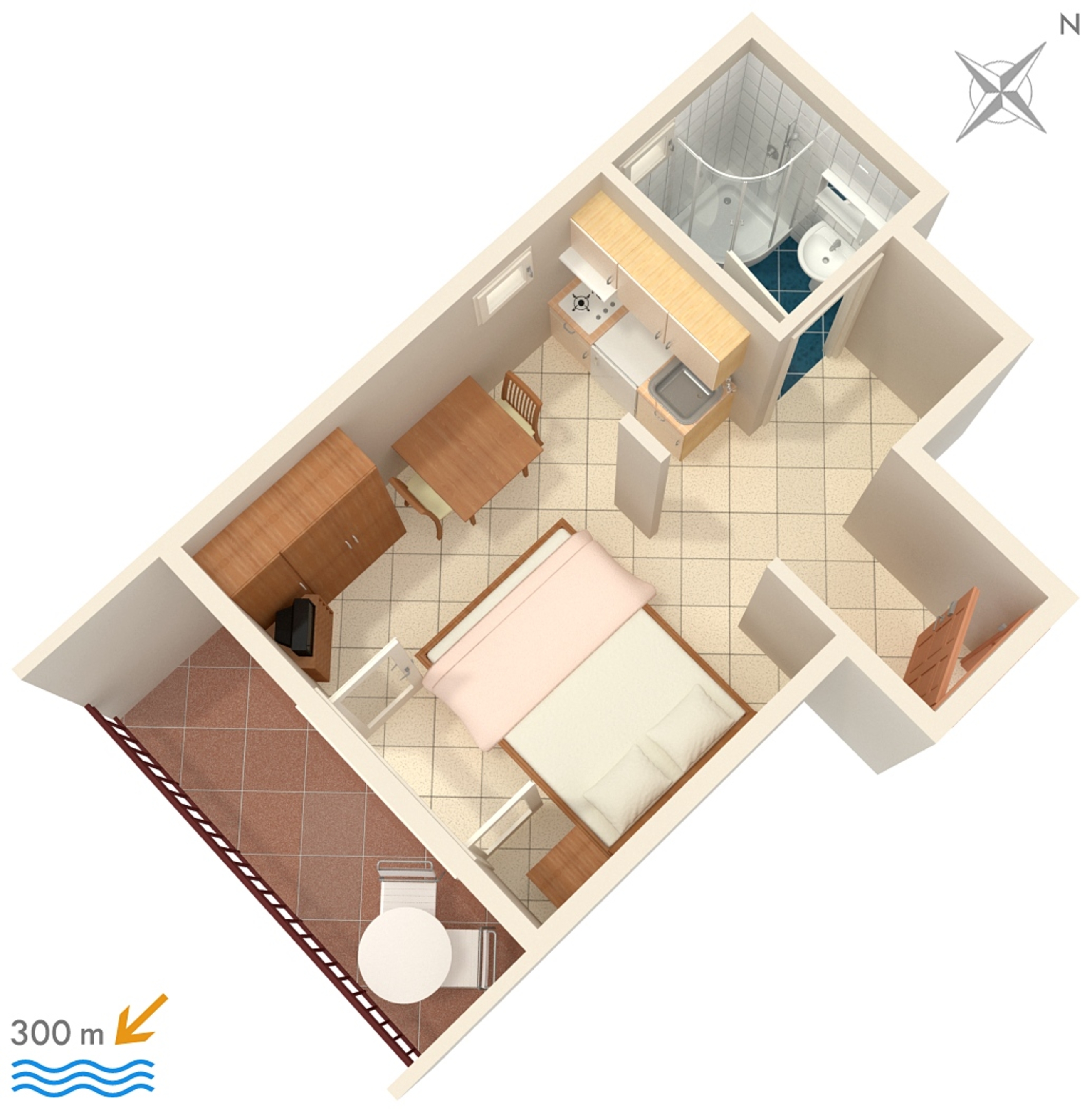 Studio flat with balcony and sea view Stanići, Omiš  AS-b