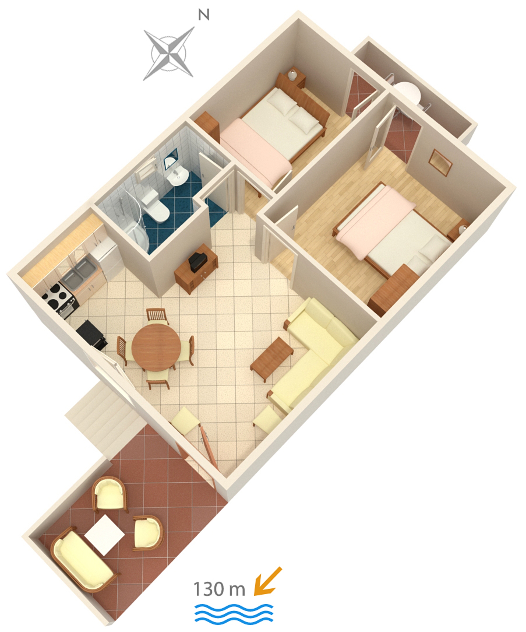 Two bedroom apartment with balcony Rogoznica  A-b