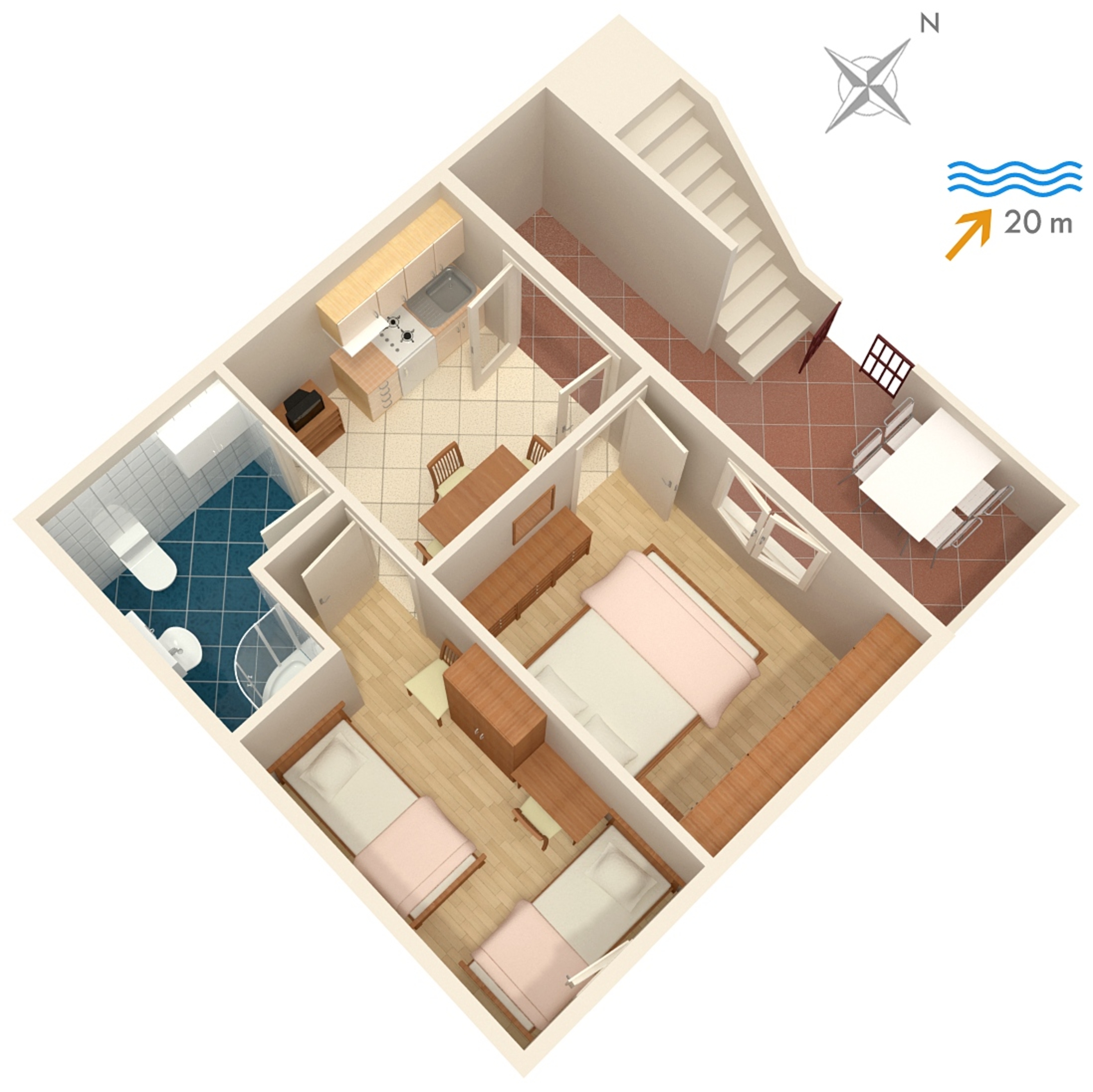 Two bedroom apartment with terrace and sea view Postira, Brač  A-b