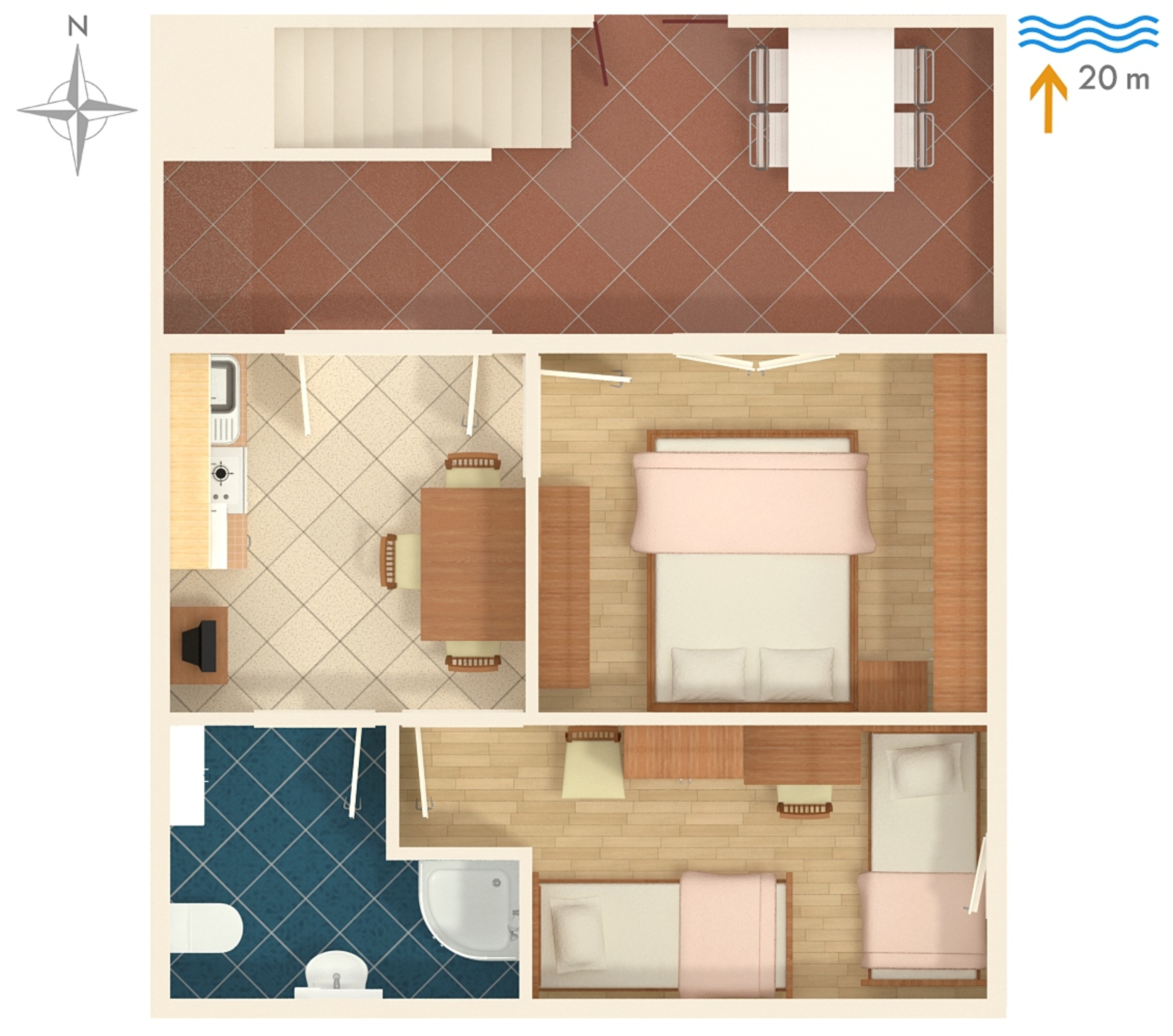 Two bedroom apartment with terrace and sea view Postira, Brač  A-b