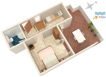 Postira, plattegrond in the apartment, (pet friendly) en WiFi.