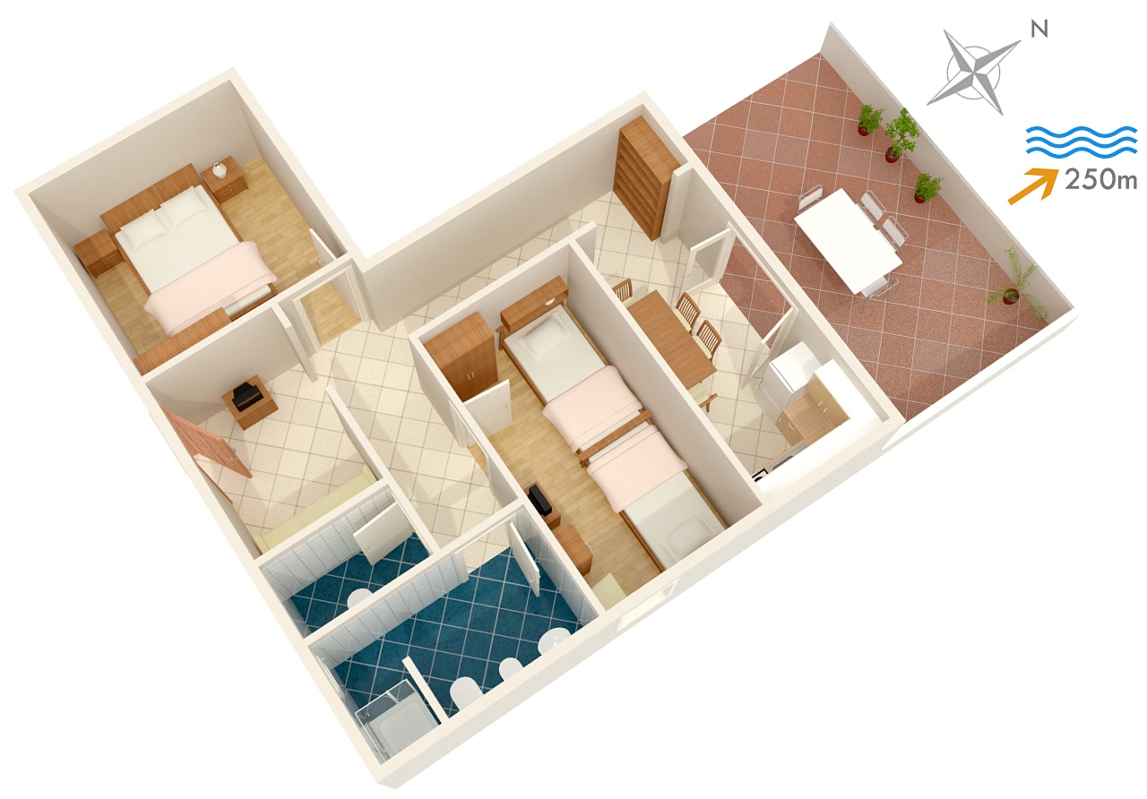 Two bedroom apartment with terrace and sea view Postira, Brač  A-b