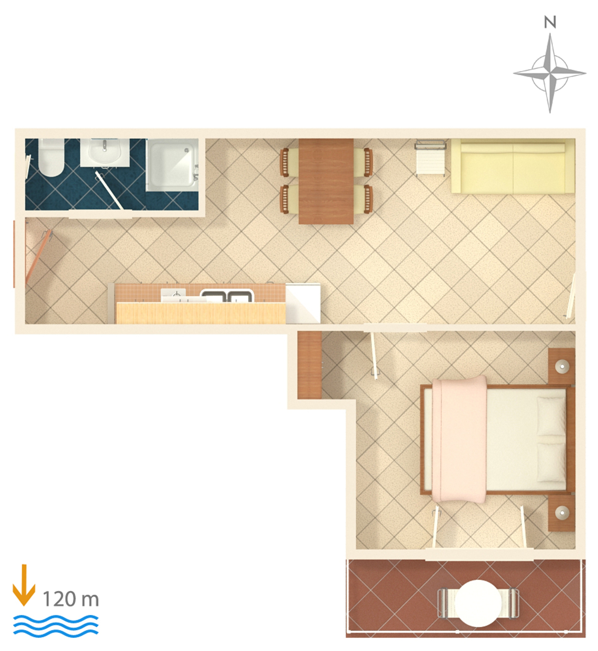 One bedroom apartment with balcony and sea view Baška Voda, Makarska  A-d