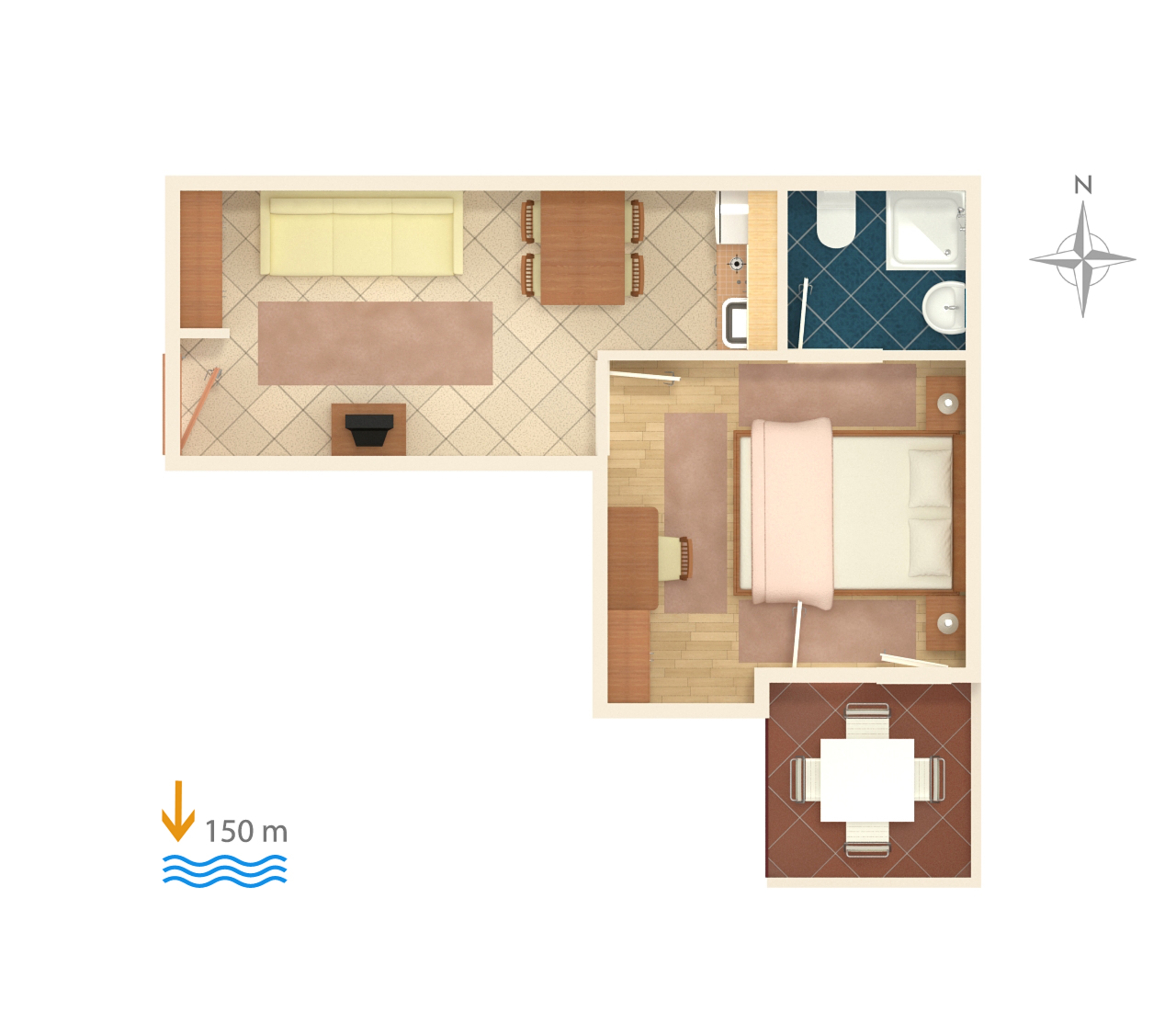 Jednosobni apartman s terasom i pogledom na more Baška Voda, Makarska  A-a