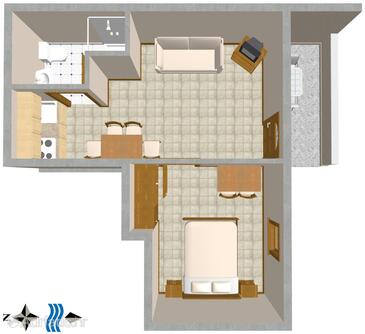 Plan Duće, Plan in the apartment, dopusteni kucni ljubimci i WIFI.