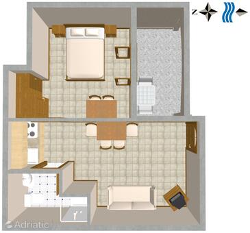 Plan Duće, Plan in the apartment, dopusteni kucni ljubimci i WIFI.
