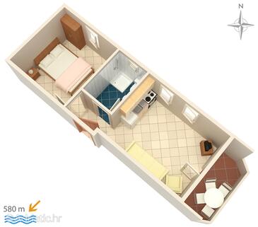 Plan Stara Novalja, Plan in the apartment, dopusteni kucni ljubimci i WIFI.