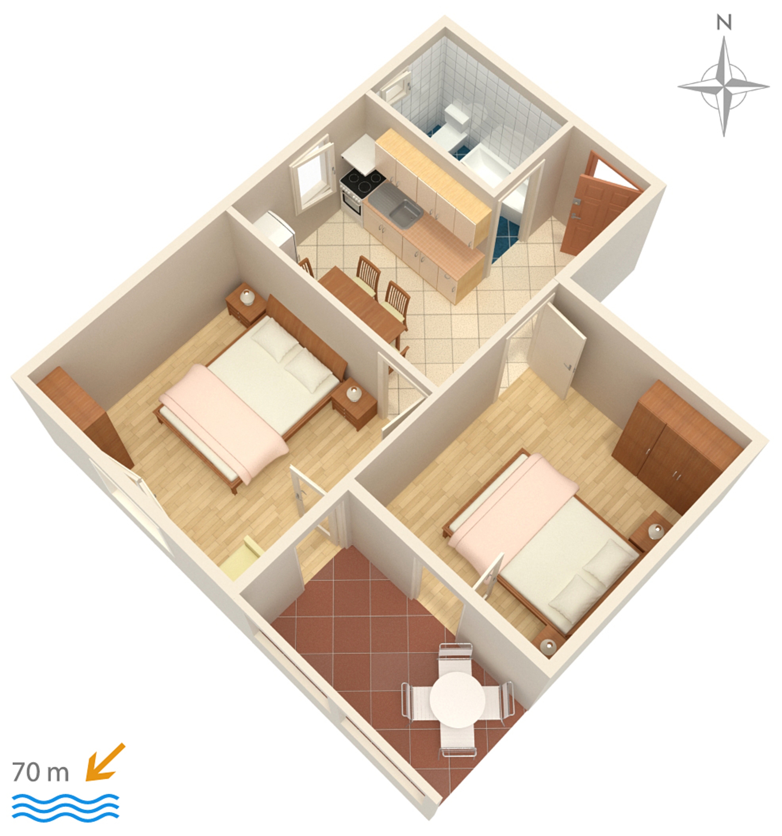Two bedroom apartment with terrace and sea view Mandre, Pag  A-c