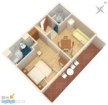 Plan Igrane, Plan in the apartment, dopusteni kucni ljubimci i WIFI.