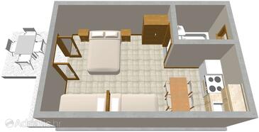 Plan Podaca, Plan in the studio-apartment, dopusteni kucni ljubimci i WIFI.