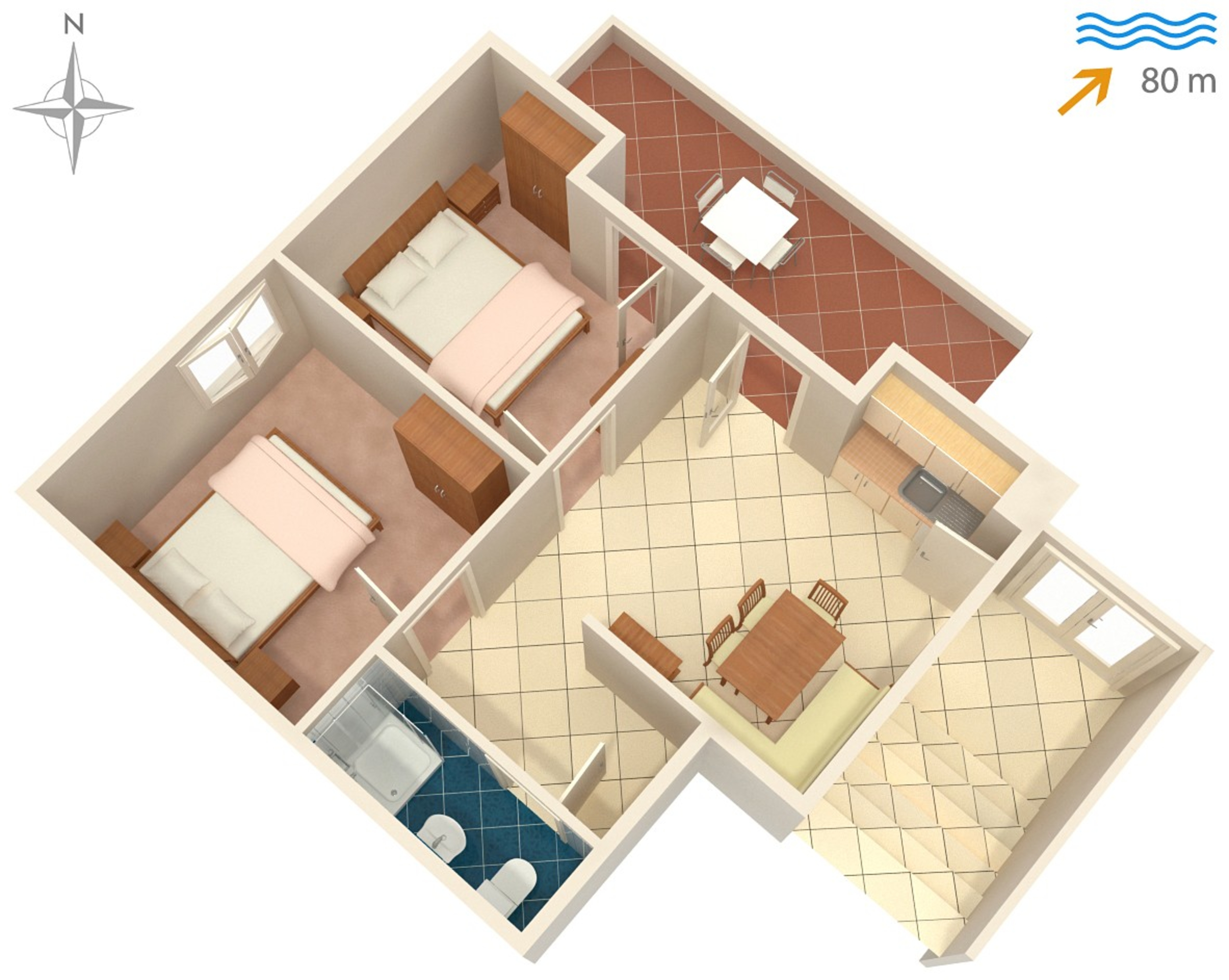 Two bedroom apartment with terrace Žrnovska Banja, Korčula  A-b