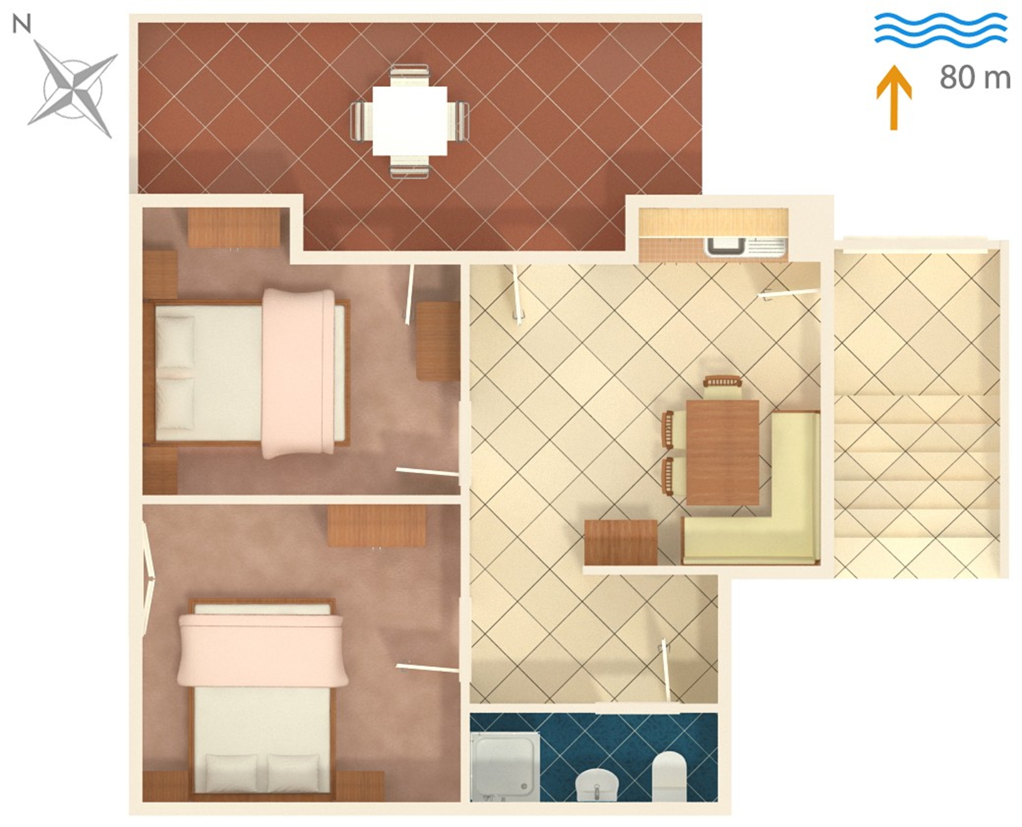 Two bedroom apartment with terrace Žrnovska Banja, Korčula  A-b
