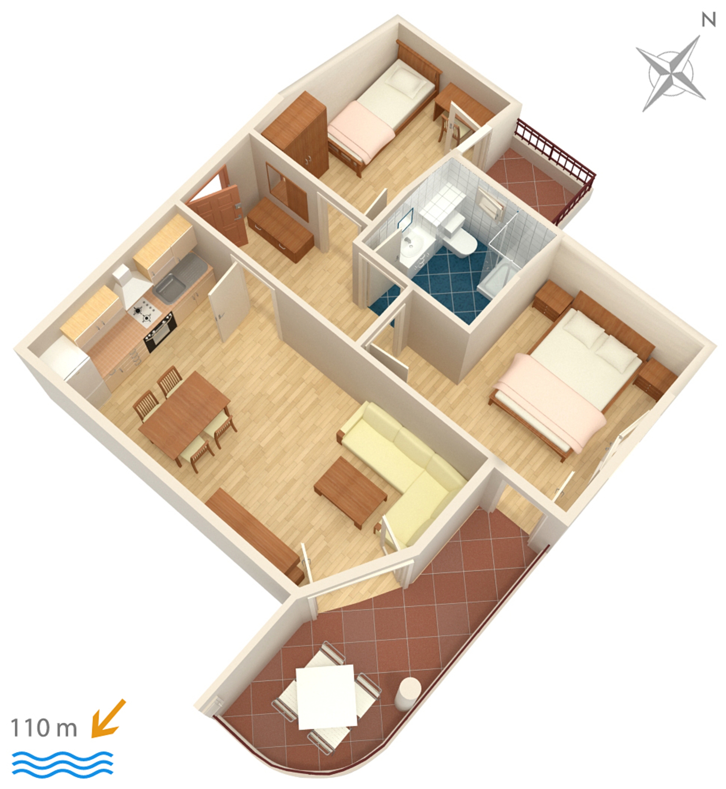 Two bedroom apartment with balcony and sea view Tučepi, Makarska  A-a