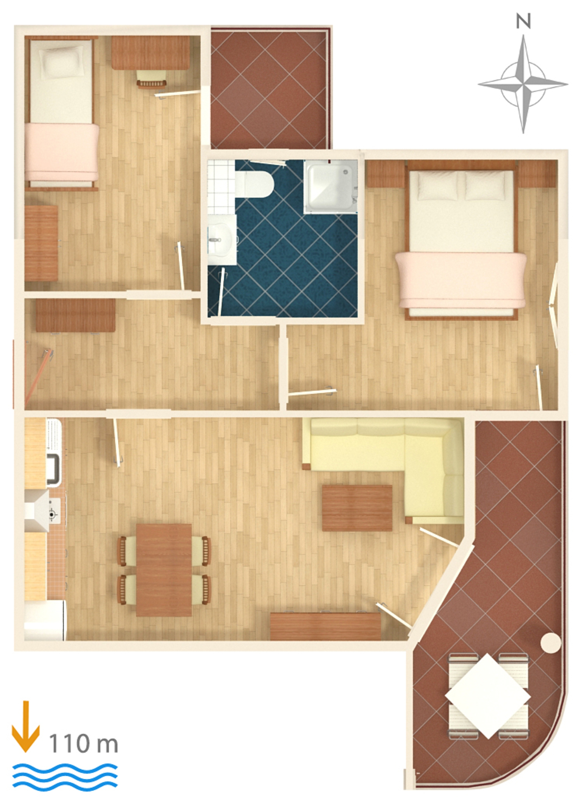 Two bedroom apartment with balcony and sea view Tučepi, Makarska  A-a