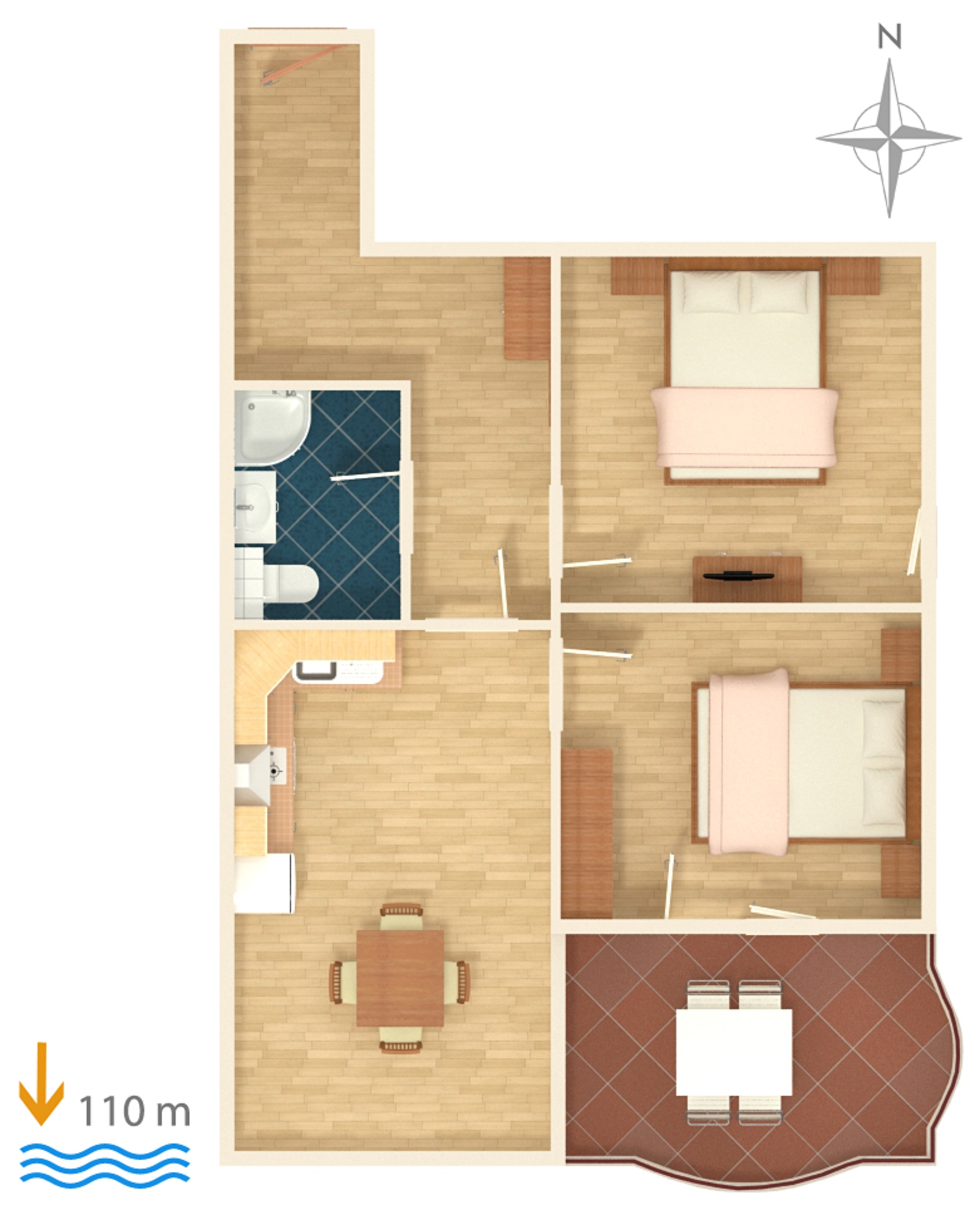 Two bedroom apartment with balcony and sea view Tučepi, Makarska  A-b