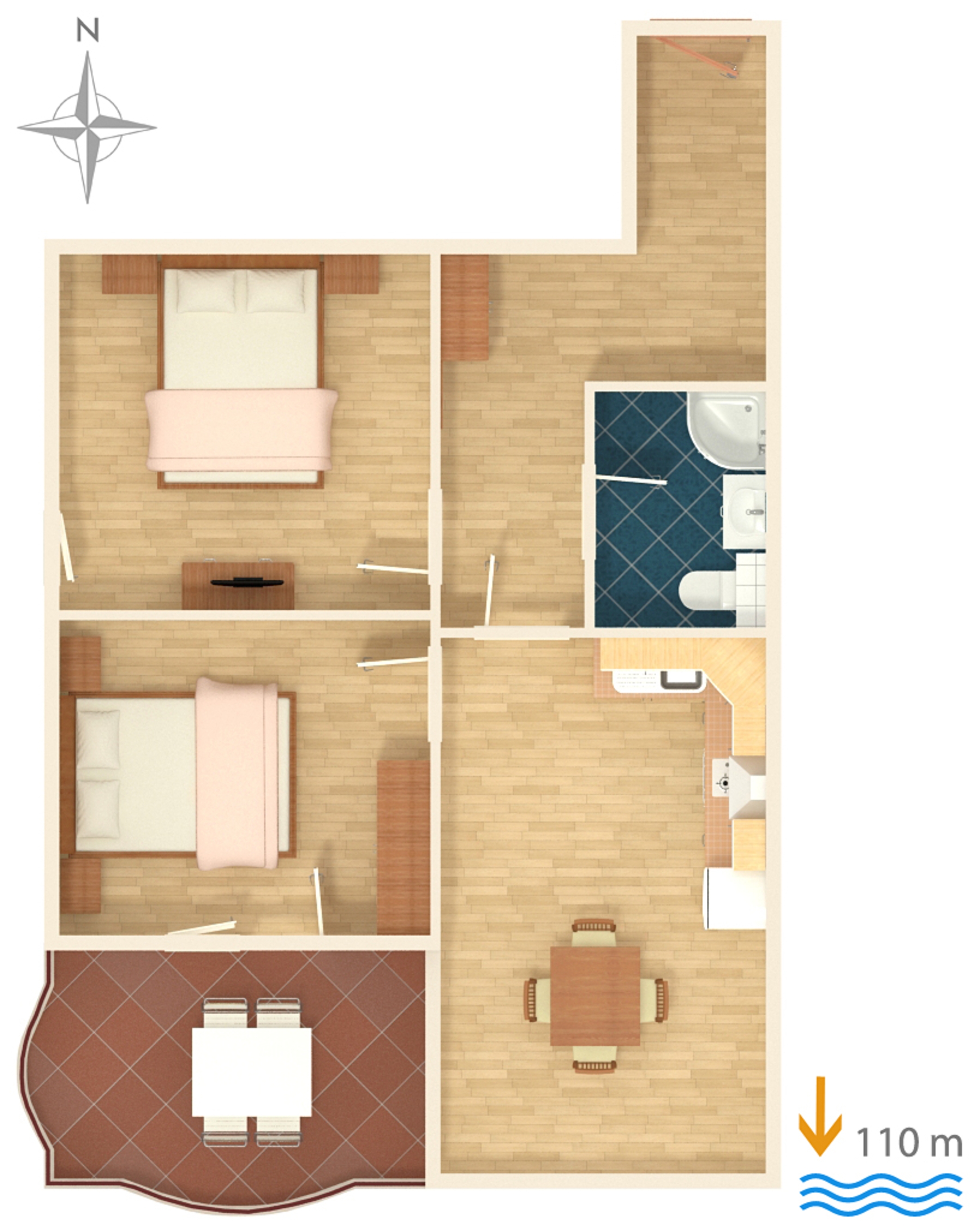 Two bedroom apartment with balcony and sea view Tučepi, Makarska  A-c