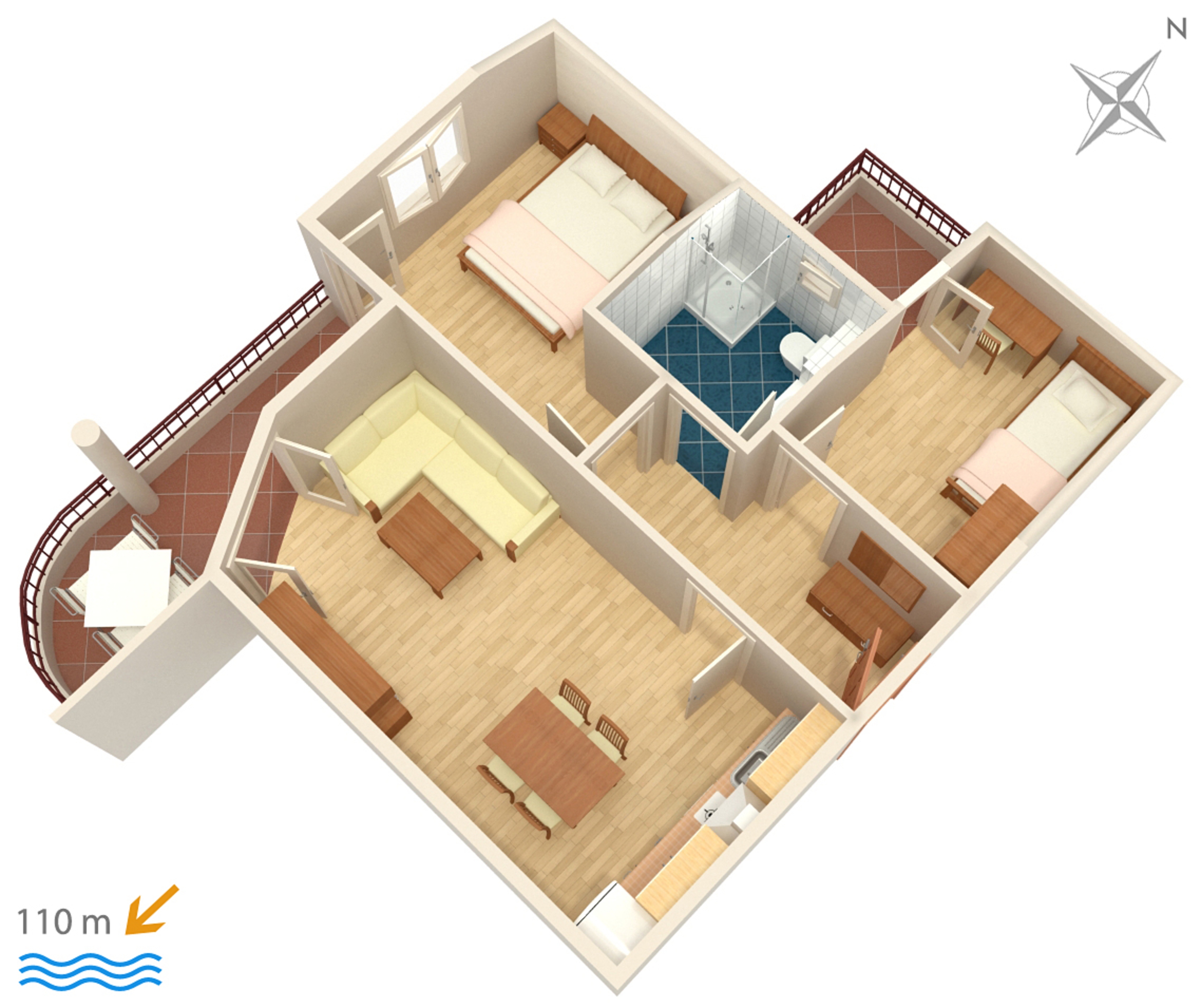 Two bedroom apartment with balcony and sea view Tučepi, Makarska  A-d