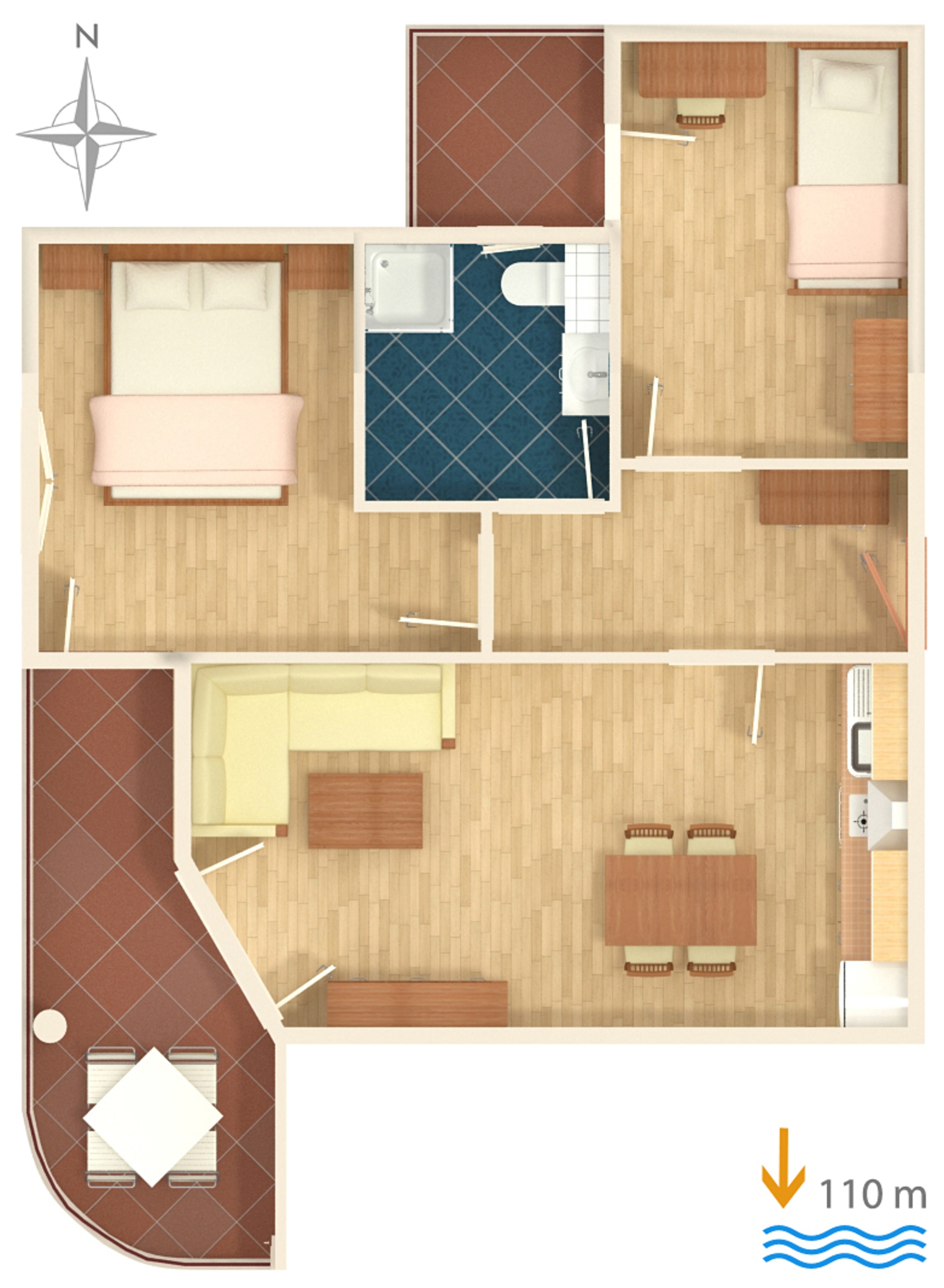 Two bedroom apartment with balcony and sea view Tučepi, Makarska  A-d