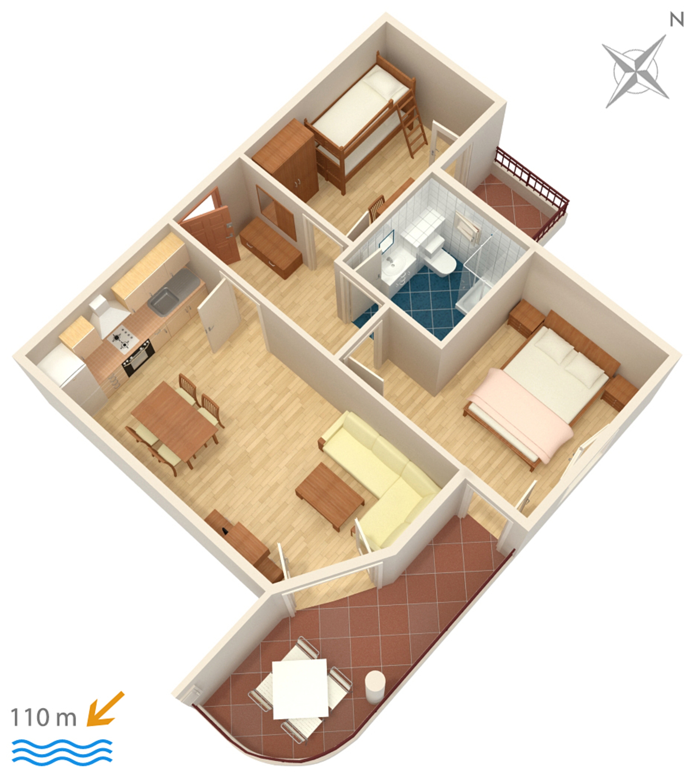 Two bedroom apartment with balcony and sea view Tučepi, Makarska  A-e
