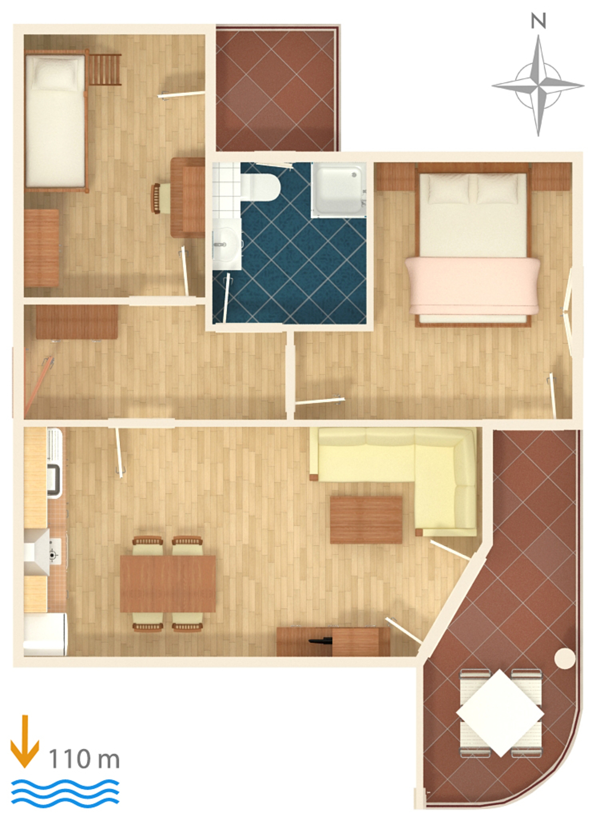Two bedroom apartment with balcony and sea view Tučepi, Makarska  A-e