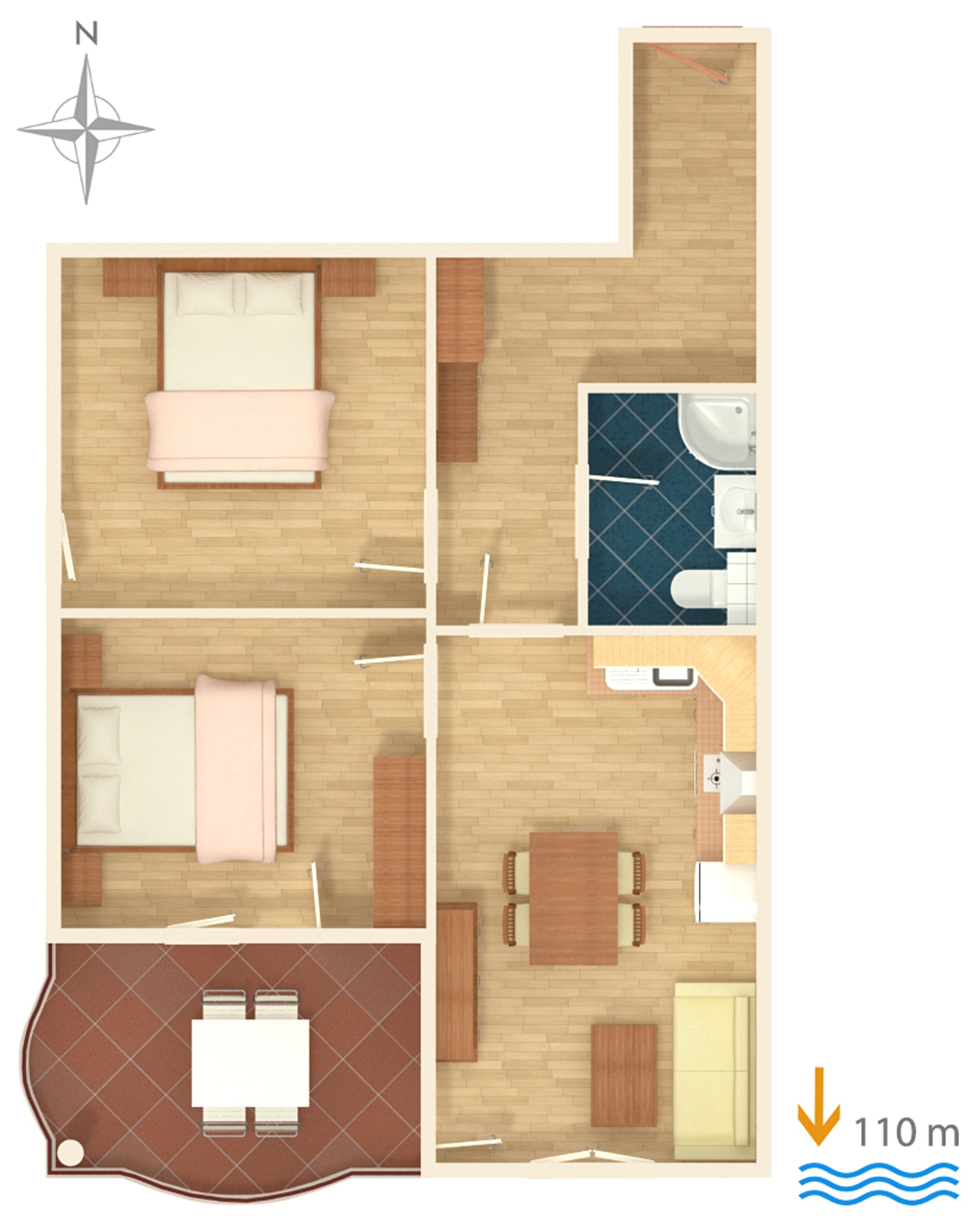 Two bedroom apartment with balcony and sea view Tučepi, Makarska  A-g