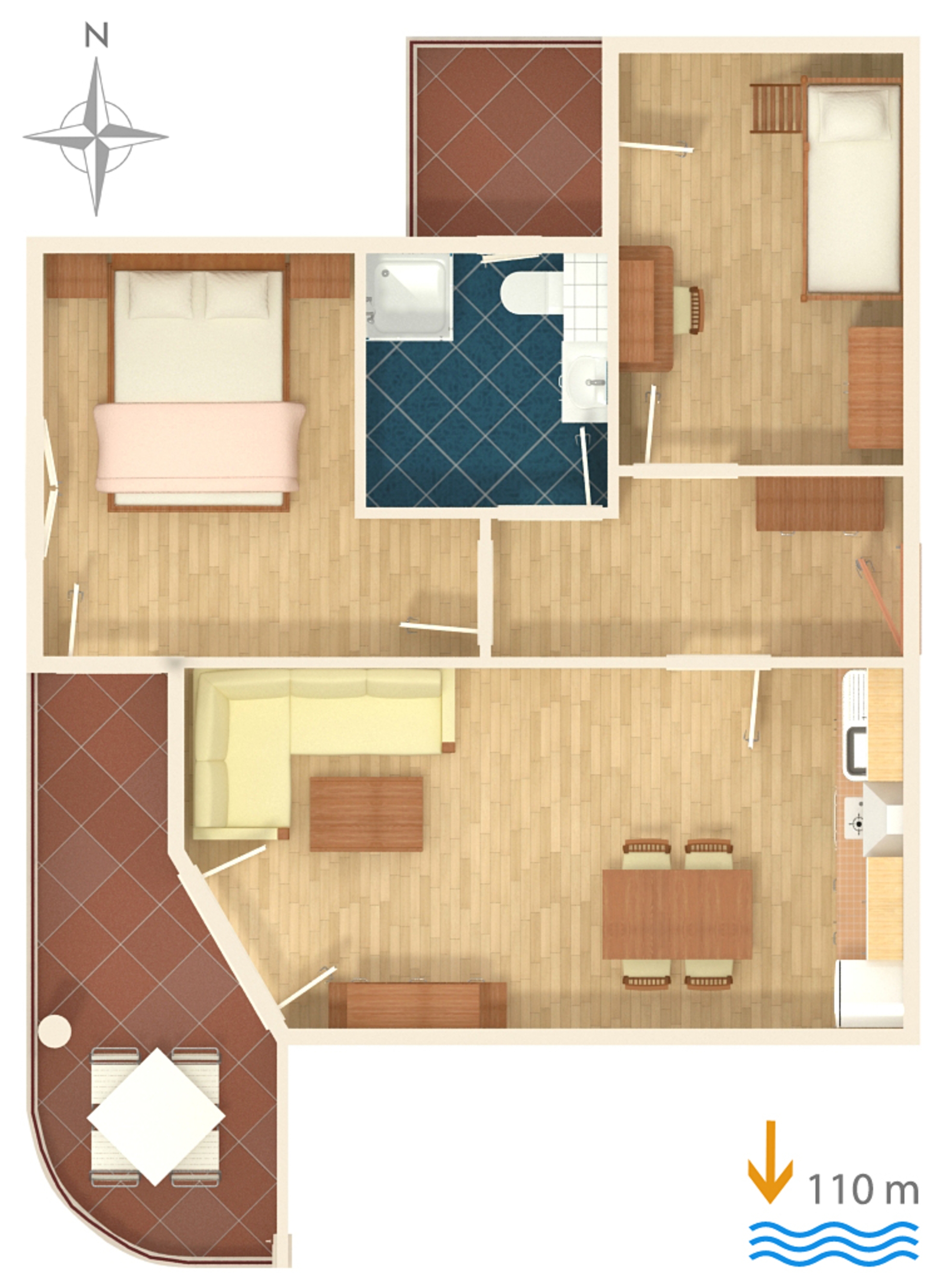 Two bedroom apartment with balcony and sea view Tučepi, Makarska  A-h