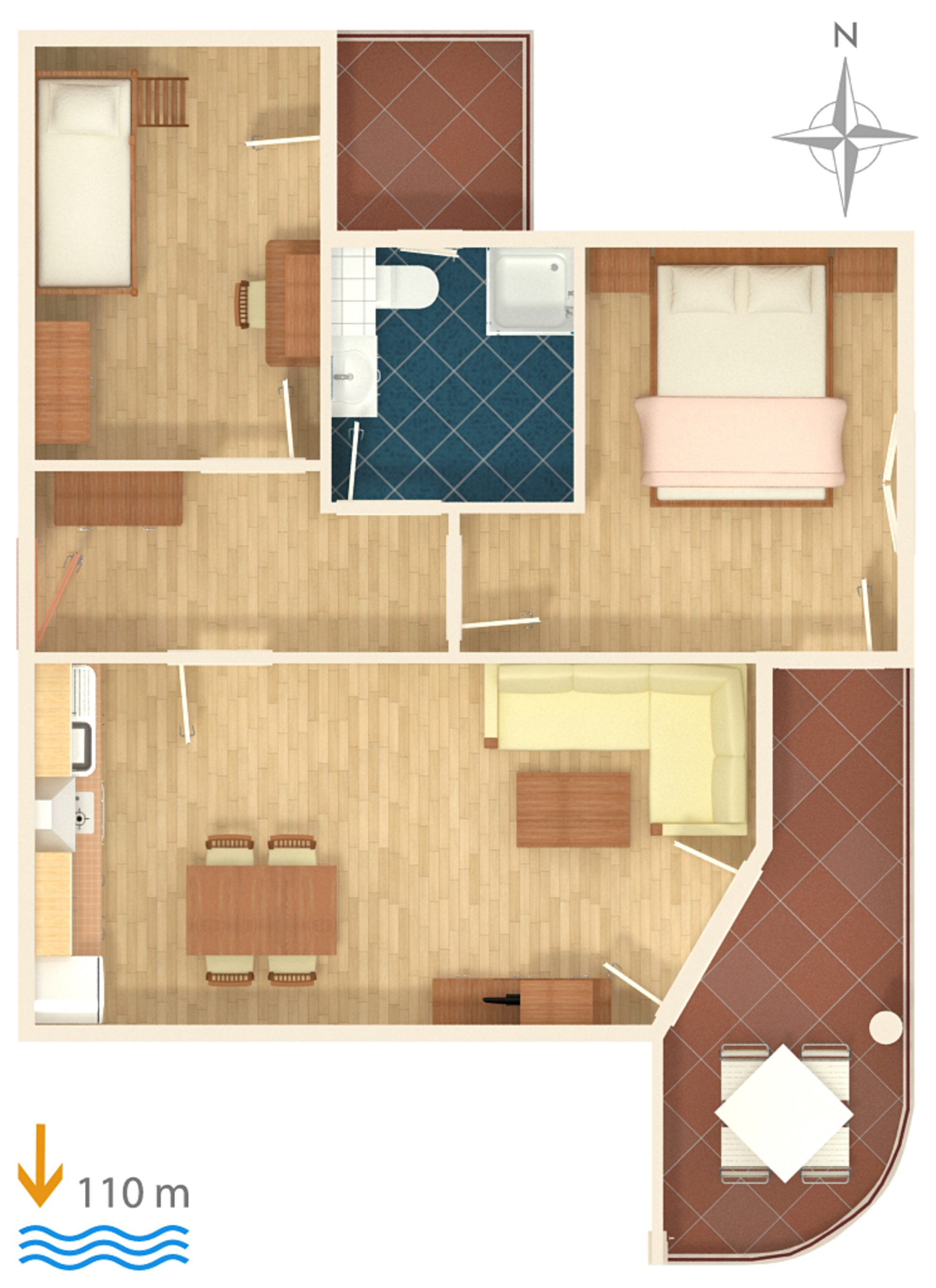 Two bedroom apartment with balcony and sea view Tučepi, Makarska  A-i