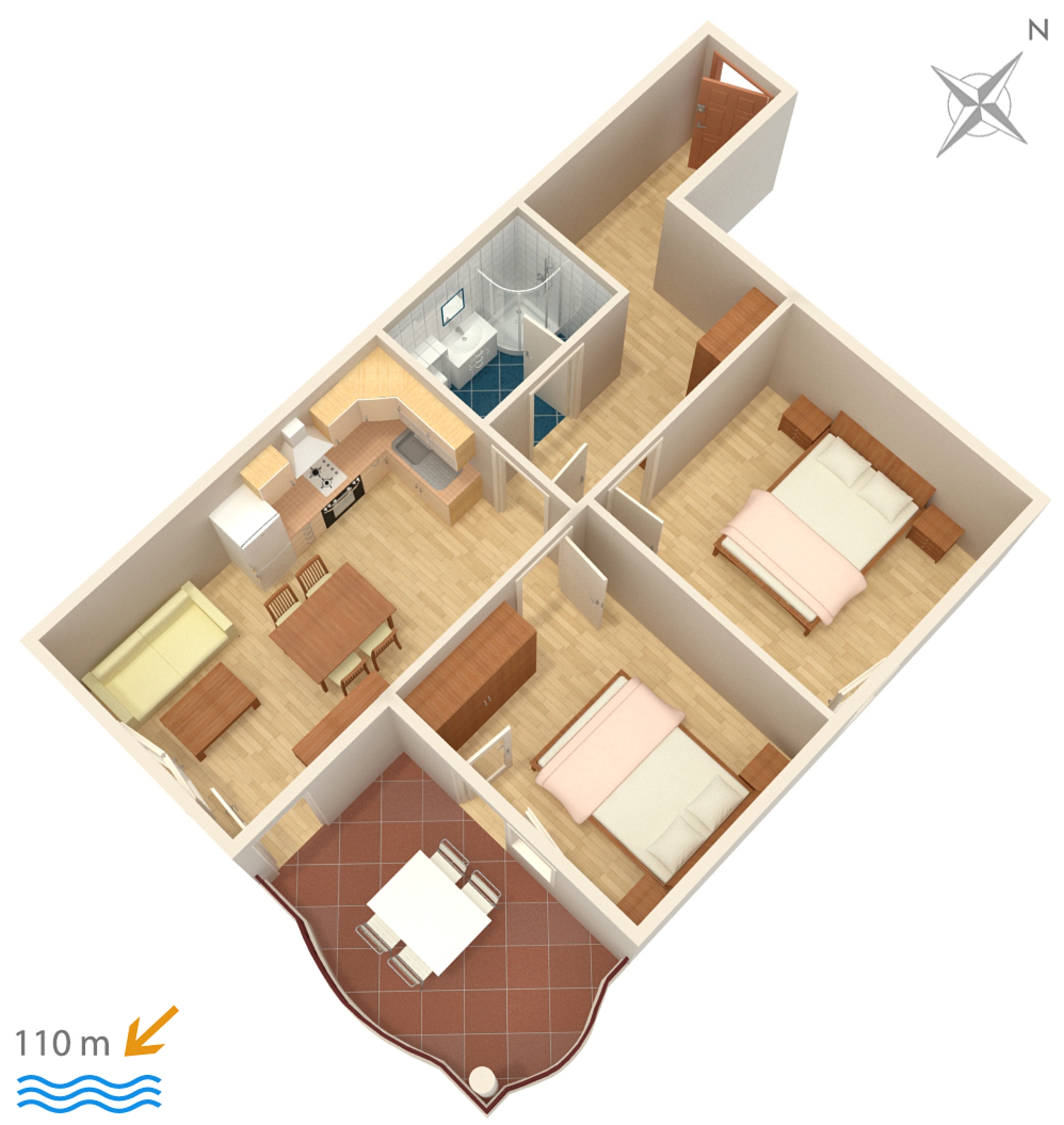 Two bedroom apartment with balcony and sea view Tučepi, Makarska  A-j